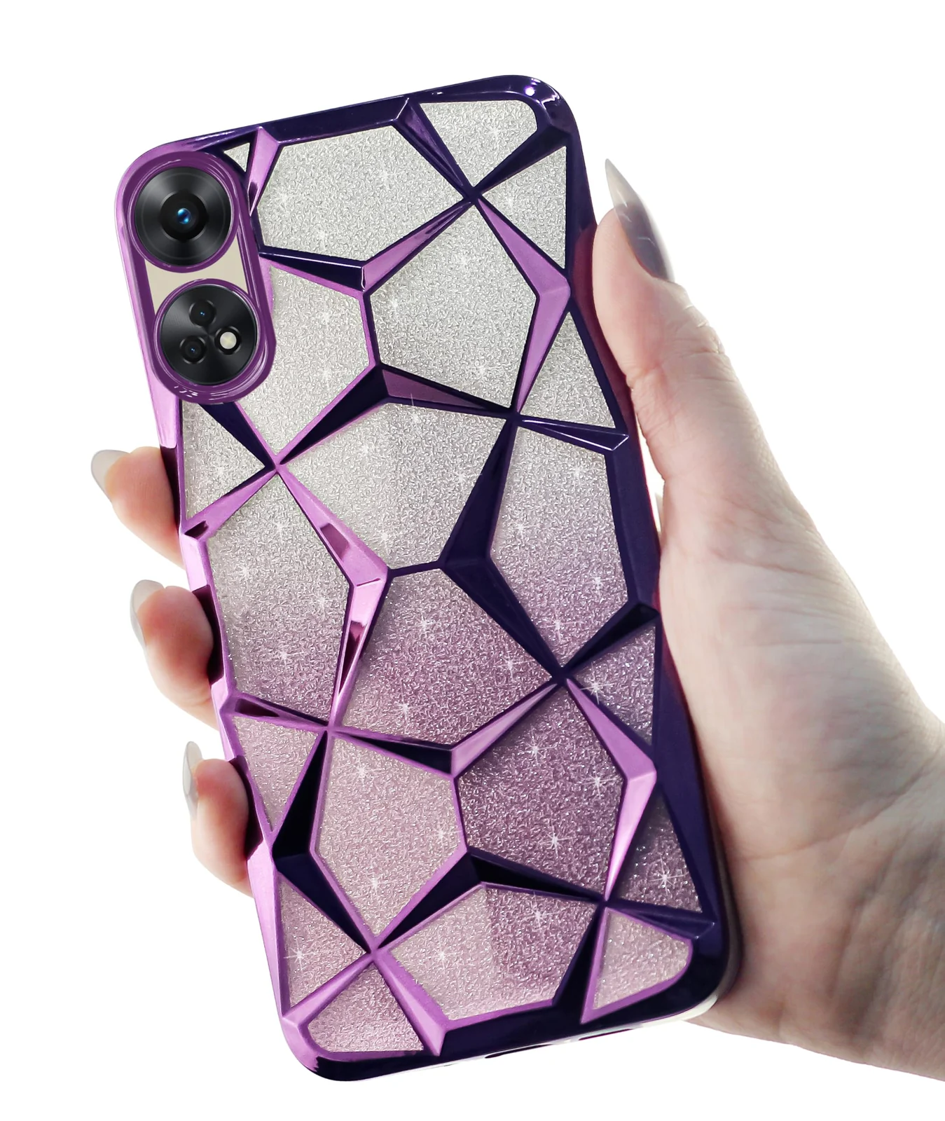 DL3 Mobilak Compatible with OPPO Reno 8T 4G (Reno8T) Case Plating Bling Gradient Glitter Clear Cover Soft TPU Silicone Cute Camera Protection Shockproof Back for Women Girls Case - Purple