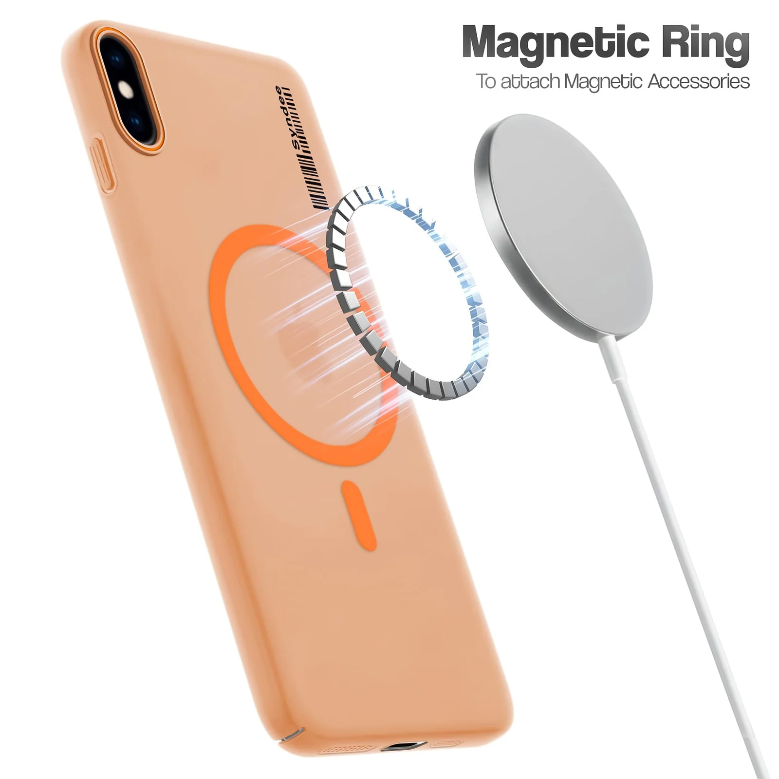 DL3 Mobilak Matte MagSafe-Compatible Magnetic Case for iPhone XS Max with Camera Protection and Ring Holder - Orange