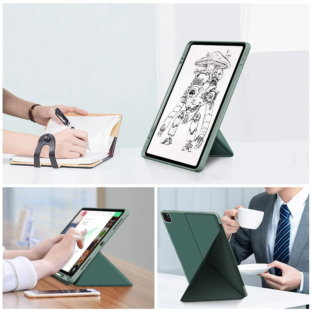 DL3 Mobilak Compatible with iPad Pro 12.9 Inch Case 2022/2021/2020(6th/5th/4th Gen) Case, Smart Stand, Pencil Holder, Shockproof Slim Lightweight Leather Cover, Modern Abstract Design - Green