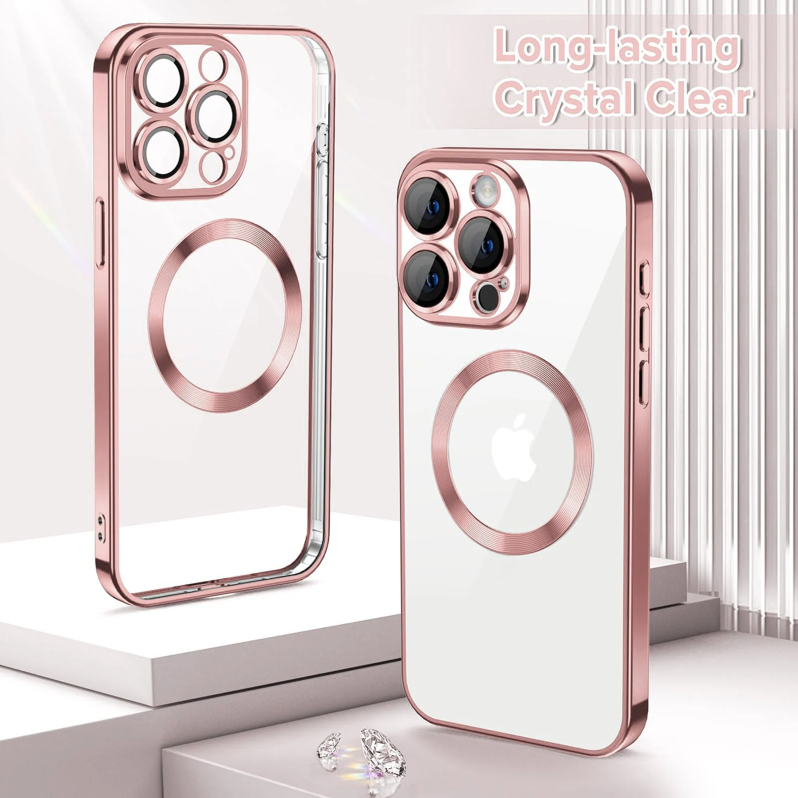 DL3 Mobilak Plated-Edge Protective Case for iPhone 14 (6.1 Inch) with Built-in, Supports wireless charging, Camera protection, Scratch-resistant surface - Rose Gold