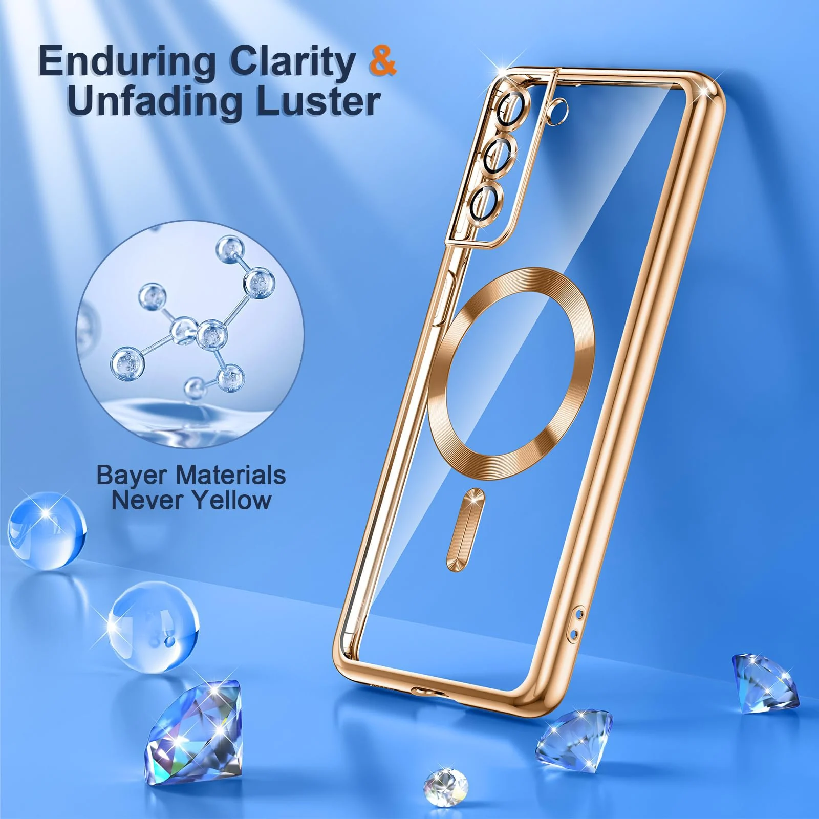 DL3 Mobilak Clear MagSafe-Compatible TPU Case and Camera Lens Protector for Samsung Galaxy S22 Plus - Gold