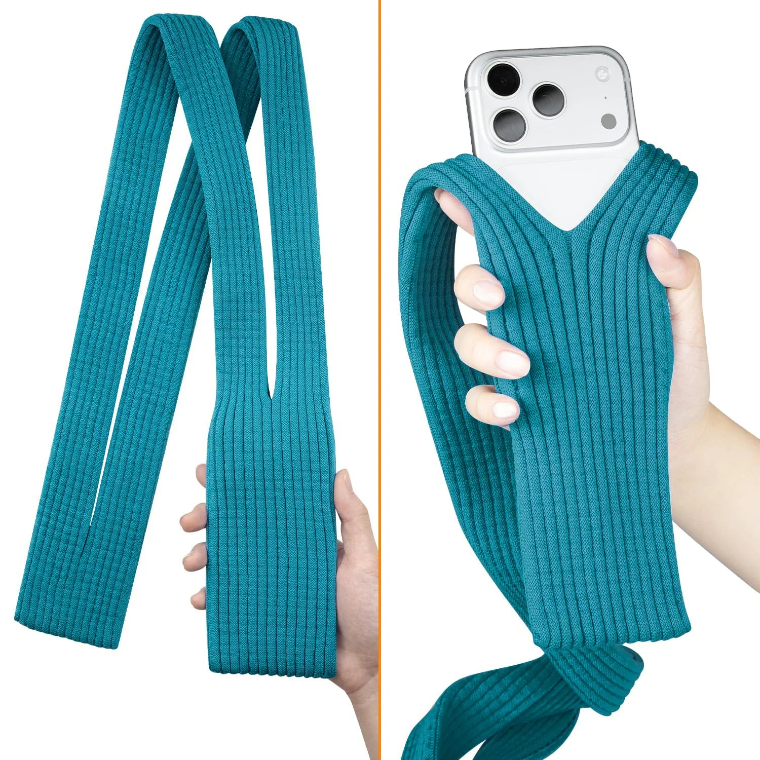 DL3 Mobilak Phone Pocket Lanyard Crossbody Strap 80cm, Universal Stretch Knit Mobile Holder Pouch, Hands-Free Shoulder Phone Bag for iPhone & All Smartphones - Peacock Green