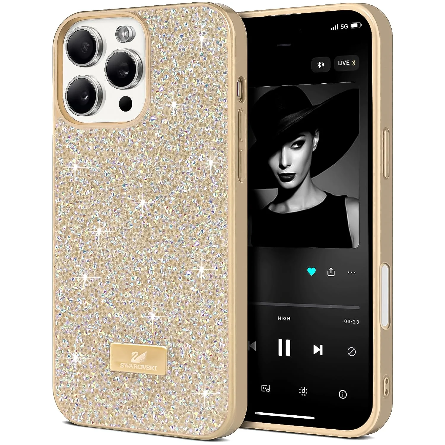 DL3 MOBILAK Case For iPhone 16 Pro 6.3-inch Case Glitter, Sparkle Diamond Crystal Bling Case with Bling, Ultra Thin Lightweight Full Body Shockproof Anti-Scratch Protective Cover