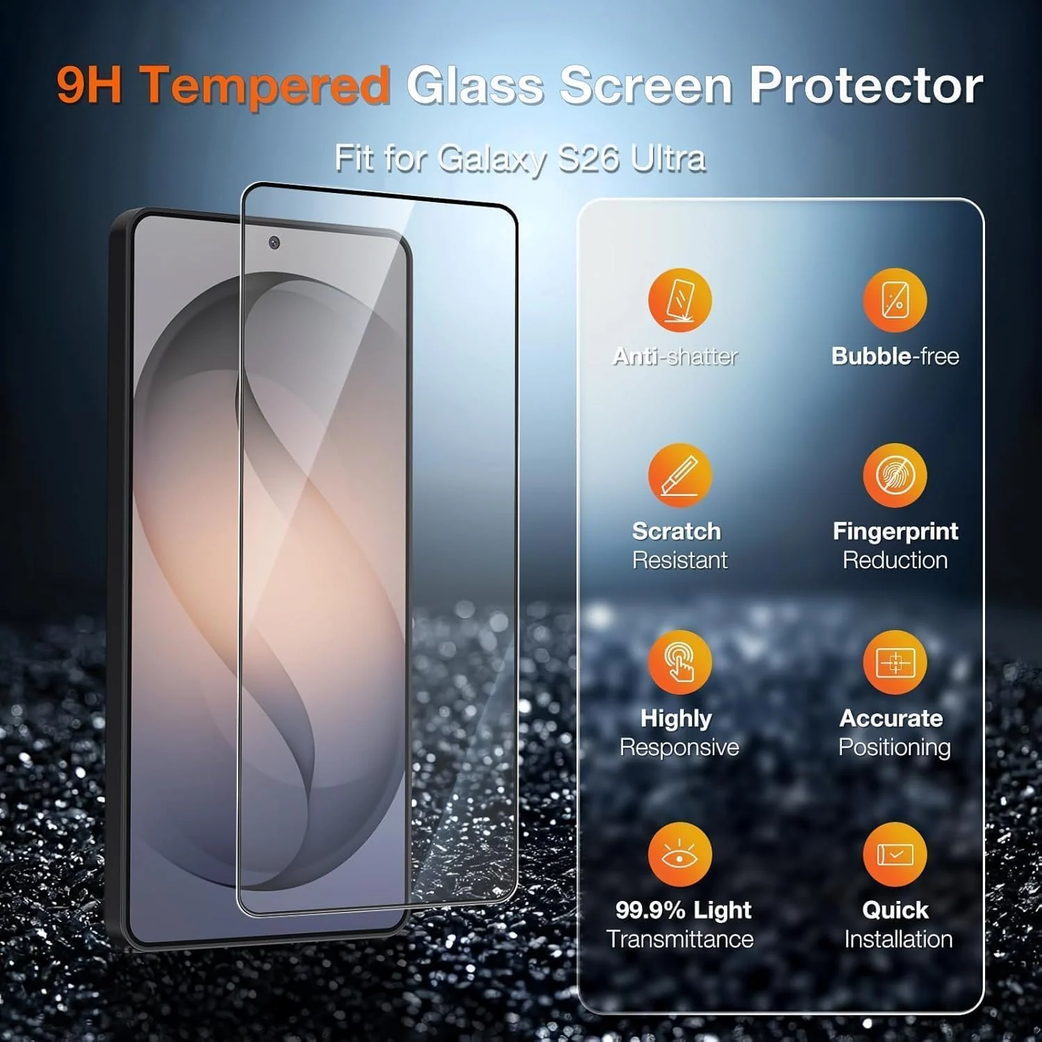 DL3 Mobilak Li-to Screen Protector for Samsung Galaxy S26 Ultra 5G, Tempered Glass Screen Saver Premium HD Protective, Scratch Resistant, NO-Bubble, 9H Hardness, Full Coverage Film - Clear