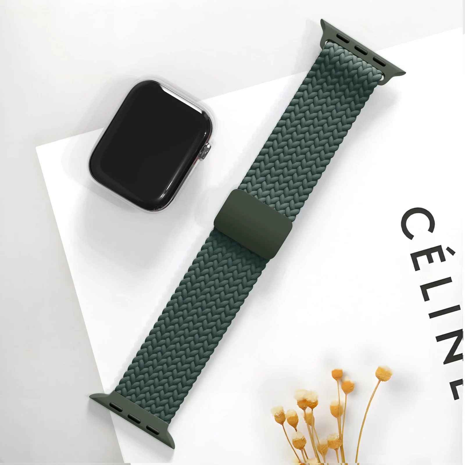 DL3 Mobilak Sport Solo Loop Compatible with Apple Watch Band 42mm 44mm 45mm 46mm 49mm for Women Men, Magnetic Strap Stretchy Braided Wristband for iWatch Series 11 10 9 8 7 6 5 4 3 Ultra 3 2 1 SE SE2 - C-Green