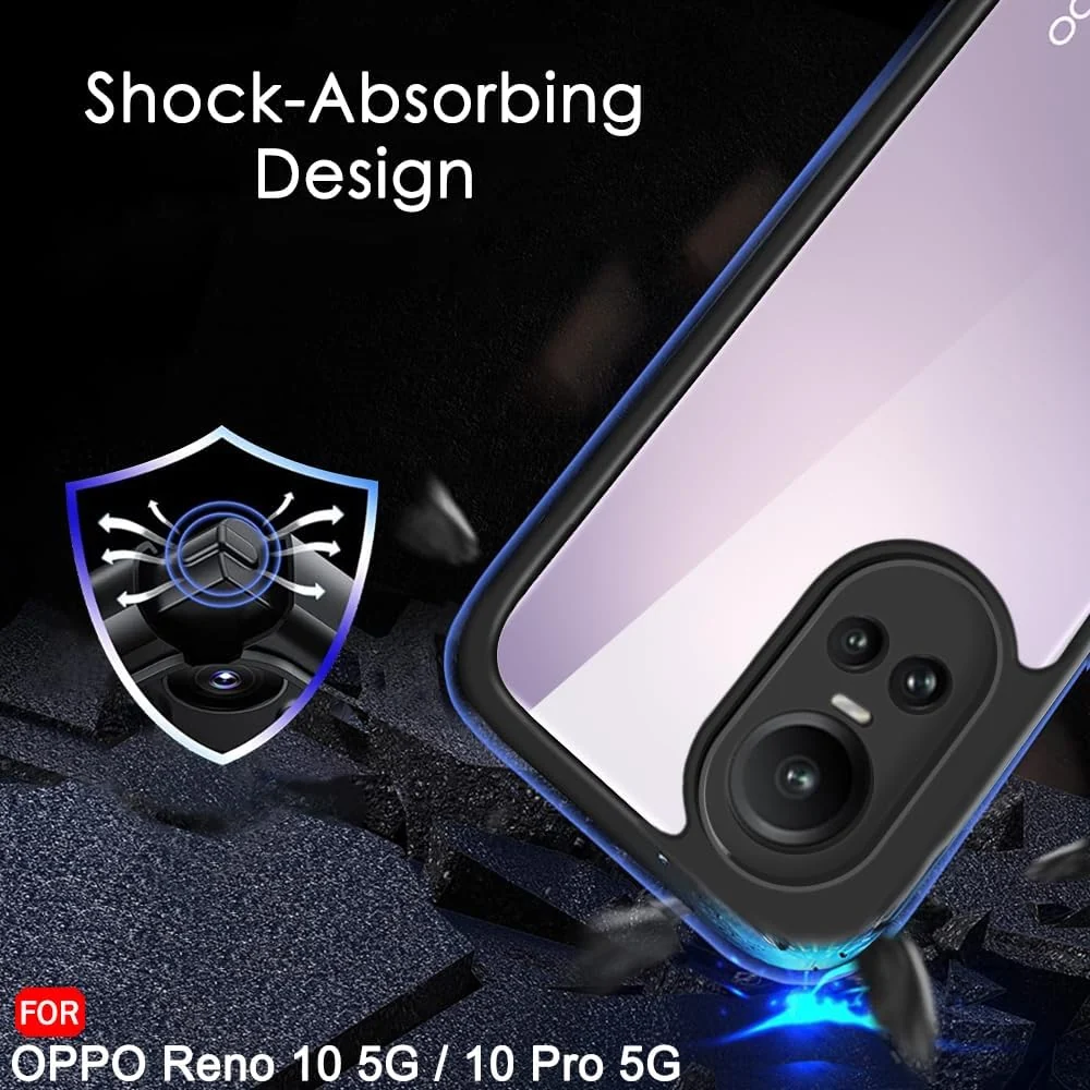 DL3 Mobilak Compatible with OPPO Reno 10 / Reno10 Pro 5G Case Transparent, Military-Grade Shockproof Anti-Yellowing, Slim Protective Phone Case Full Bumper Cover - Black