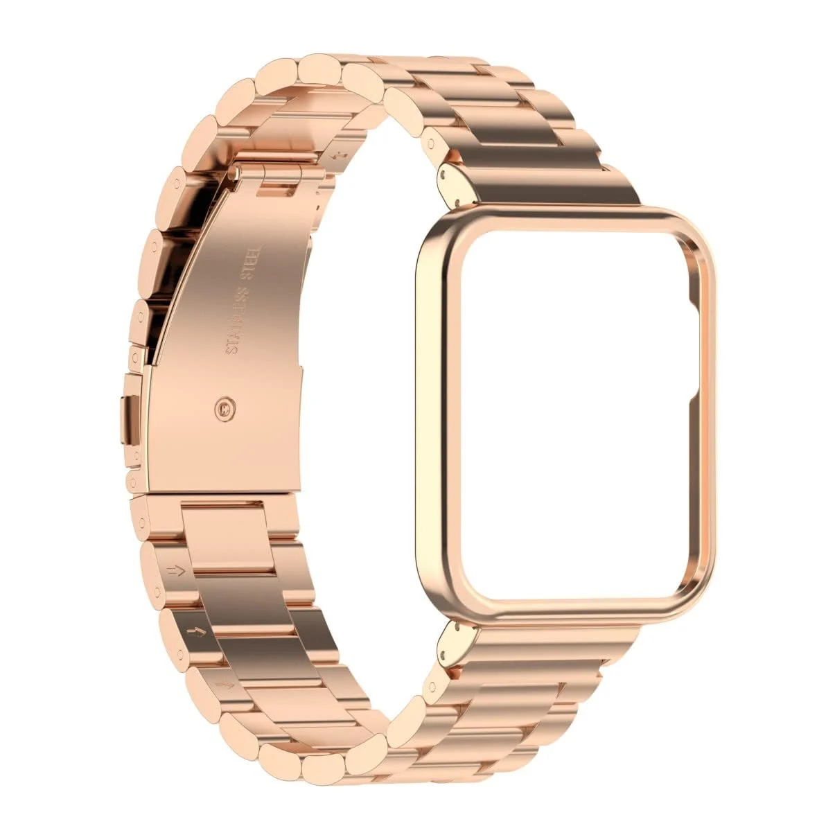 DL3 MOBILAK Adjustable Stainless-Steel Watch Strap with Case for Xiaomi Mi Watch Lite and Redmi Watch 1 - Rose Gold