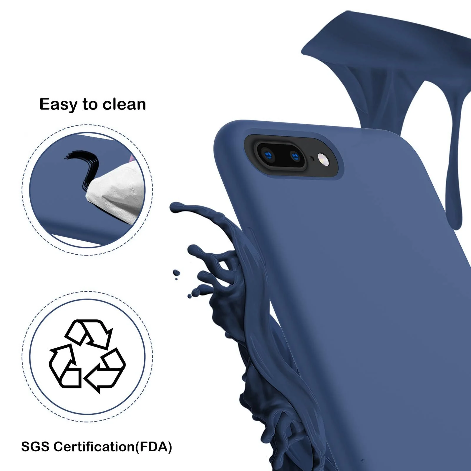 DL3 Mobilak Liquid Silicone Protective Case for iPhone 7 Plus / iPhone 8 Plus with Camera Protection and Microfiber Lining - Blue
