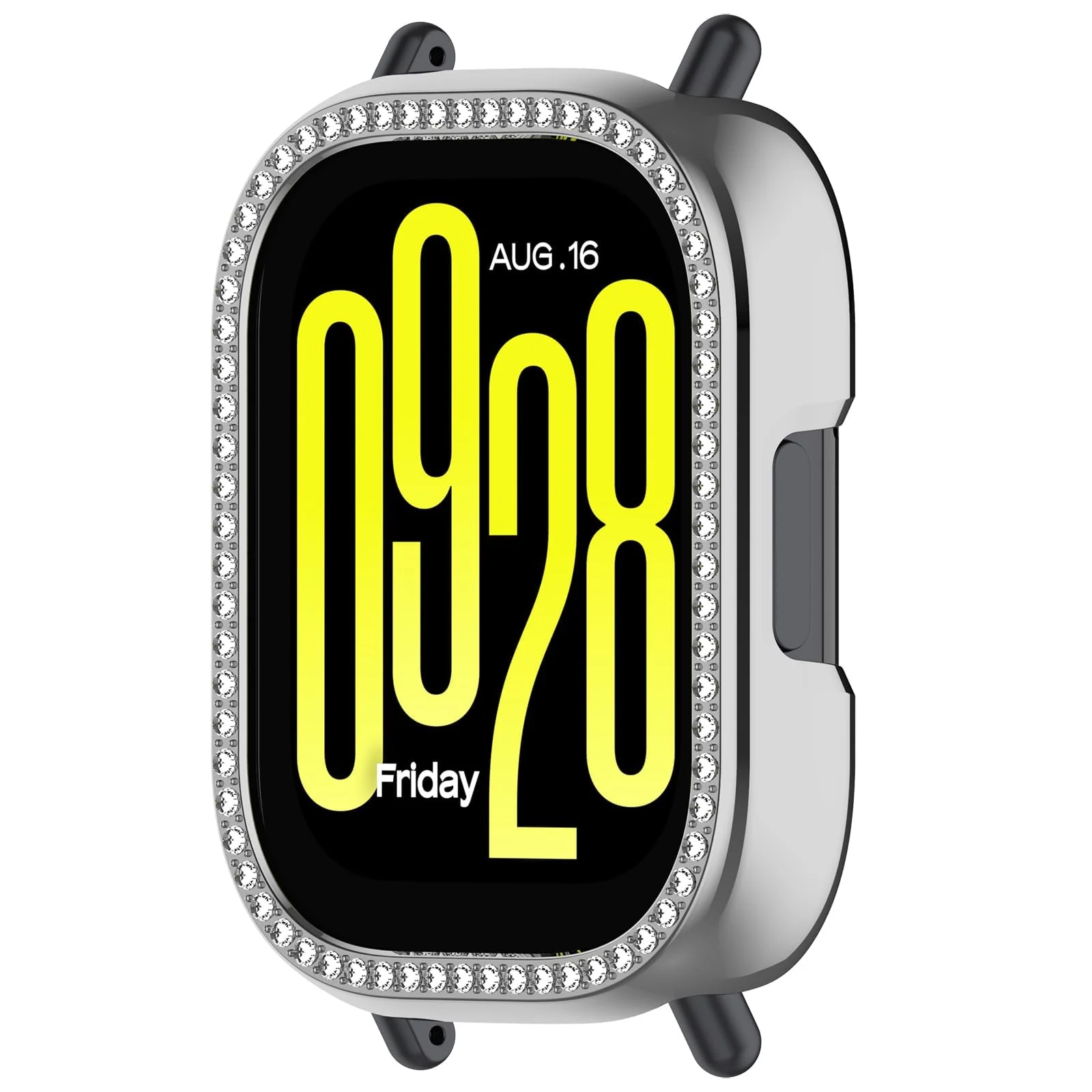 DL3 Mobilak Bling Case for Xiaomi Redmi Watch 5 Active, Slim Hard PC Frame Cover with Crystal Diamond Bumper Design (Without Screen Protector), Protective Case for Women and Girls - Silver
