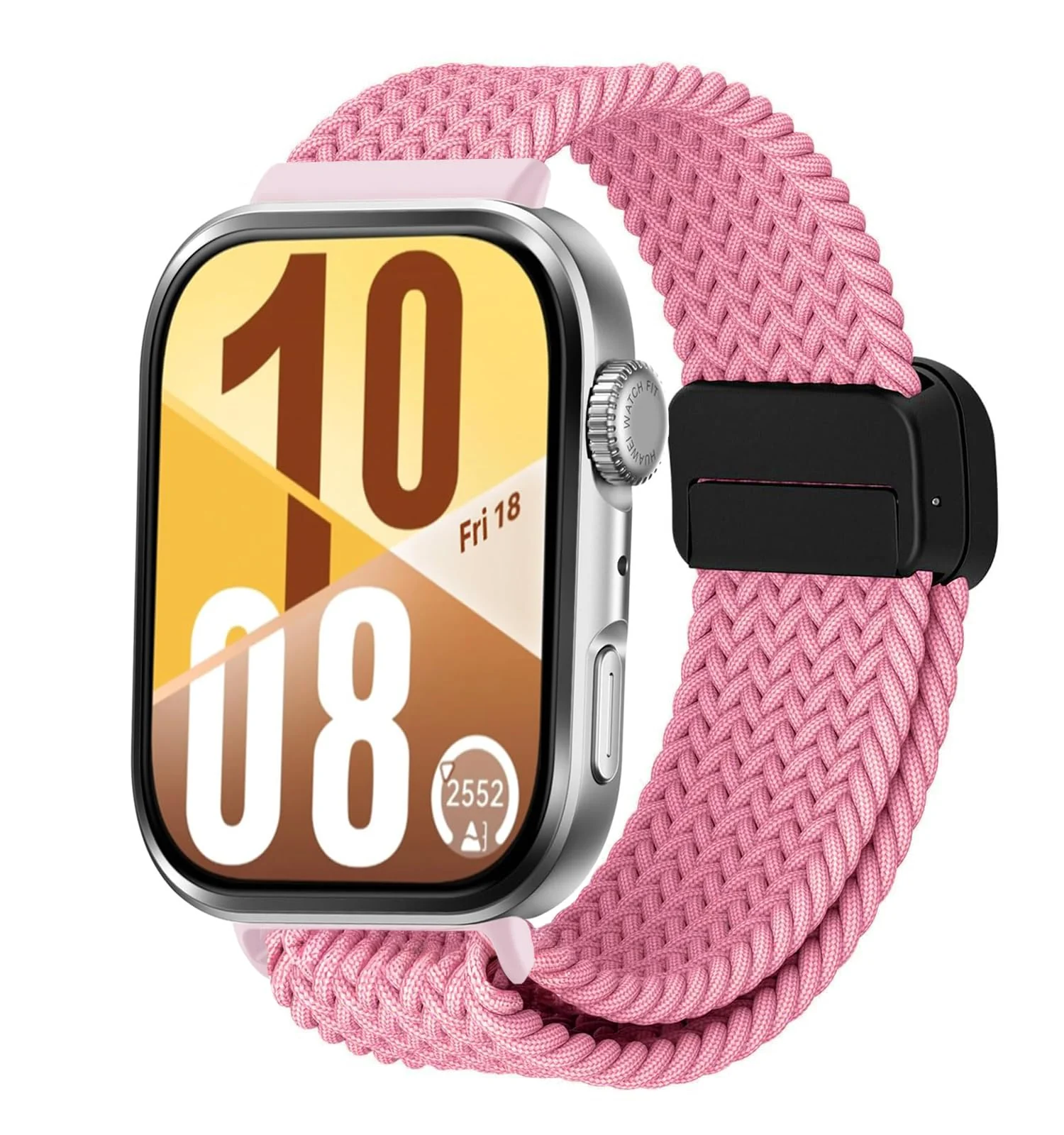 DL3 Mobilak Braided Strap for Huawei Watch Fit 4 / Fit 4 Pro/Fit 3 Bracelet, Quick Release Adjustable Nylon Sport Elastic Loop Band, Anti-Slip Magnetic Buckle Stretchy Nylon Strap - Pink