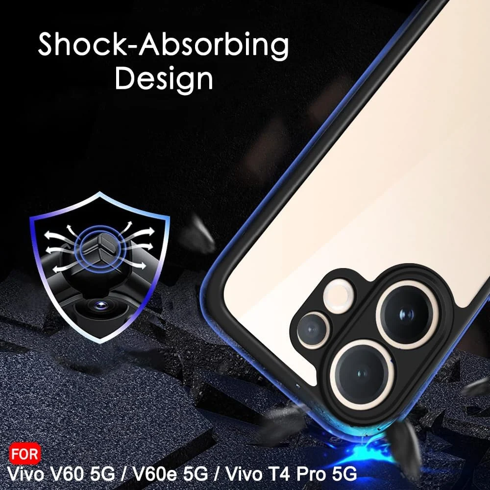 DL3 Mobilak Clear PC and TPU Protective Case for vivo V60 5G with Camera Protection and Military-Grade Protection - Black