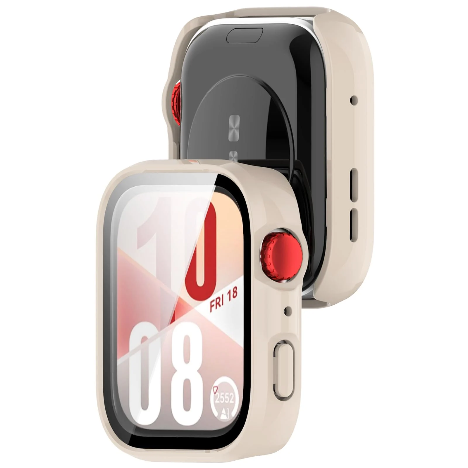 DL3 Mobilak Case Compatible with Huawei Watch Fit 4 Pro, Full Coverage Slim Hard Case Protective Bumper Built-in Tempered Glass Screen Protector Shell for Huawei Watch Fit 4 Pro - Ivory White