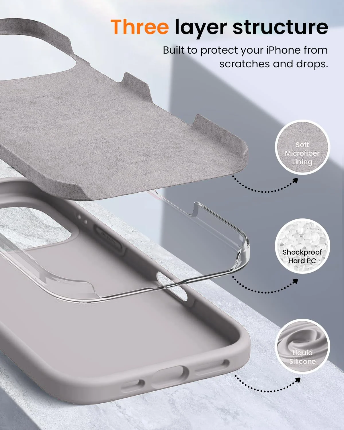 DL3 Mobilak Liquid Silicone Protective Case with Soft Microfiber Lining for iPhone 16 Pro - Stone