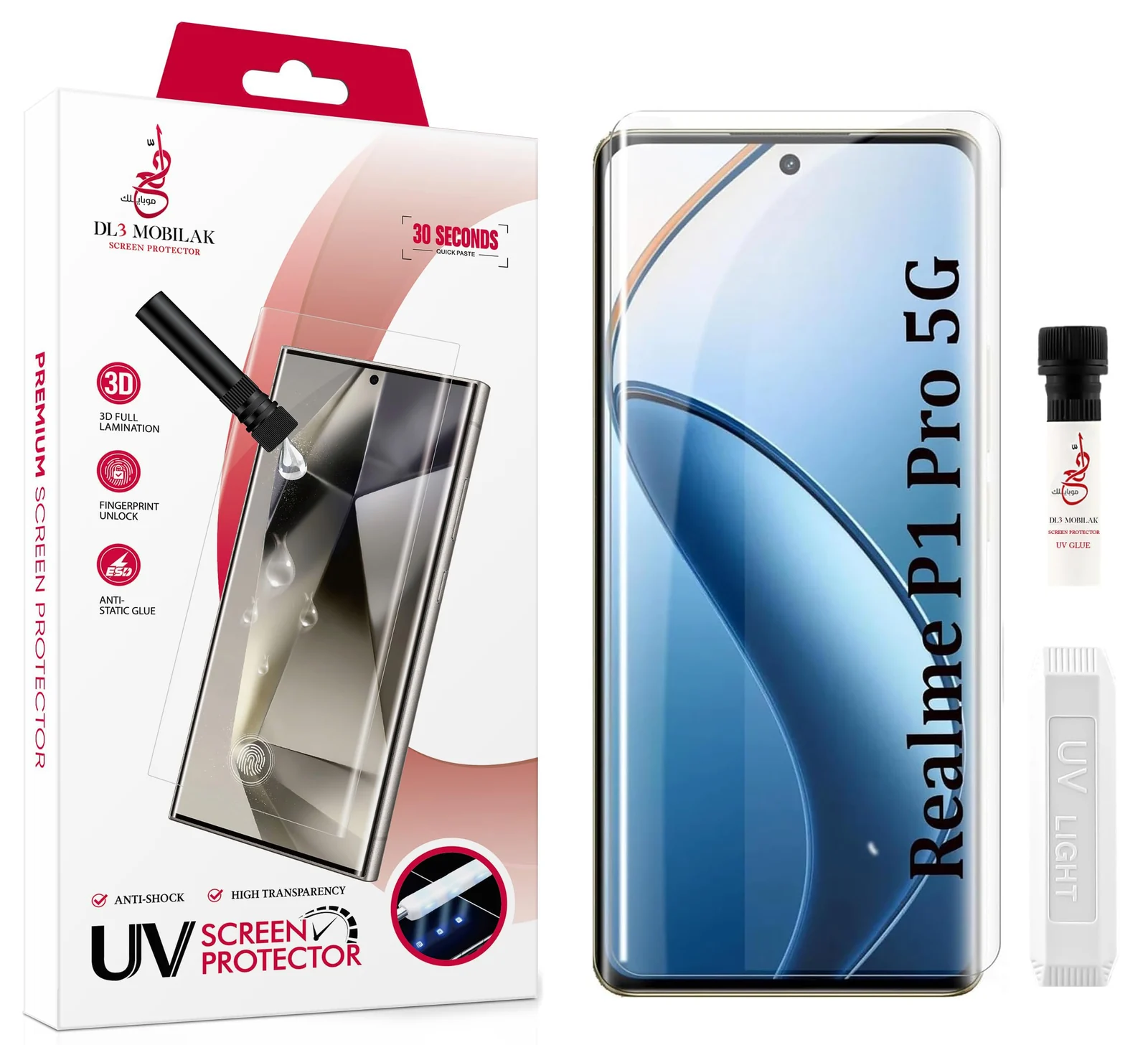 DL3 Mobilak Screen Protector realme P1 Pro 5G [Liquid UV Tempered Glass] Full Screen adhesive [Sensitive Touch][Fingerprint Sensor Compatible] HD - Clear
