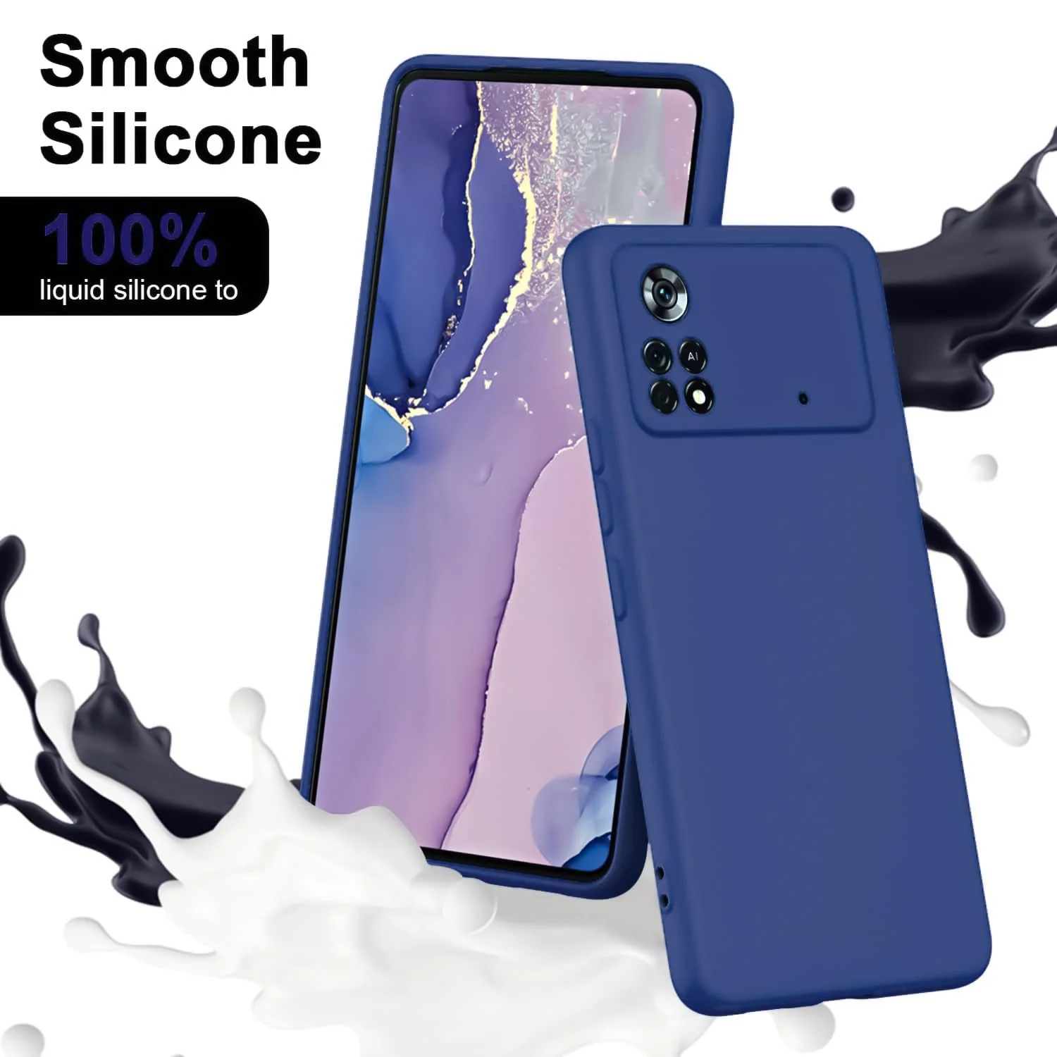 DL3 Mobilak Liquid Silicone Protective Case with Soft Microfiber Lining with Full Camera Protection for Xiaomi Poco X4 Pro 5G - Blue 1