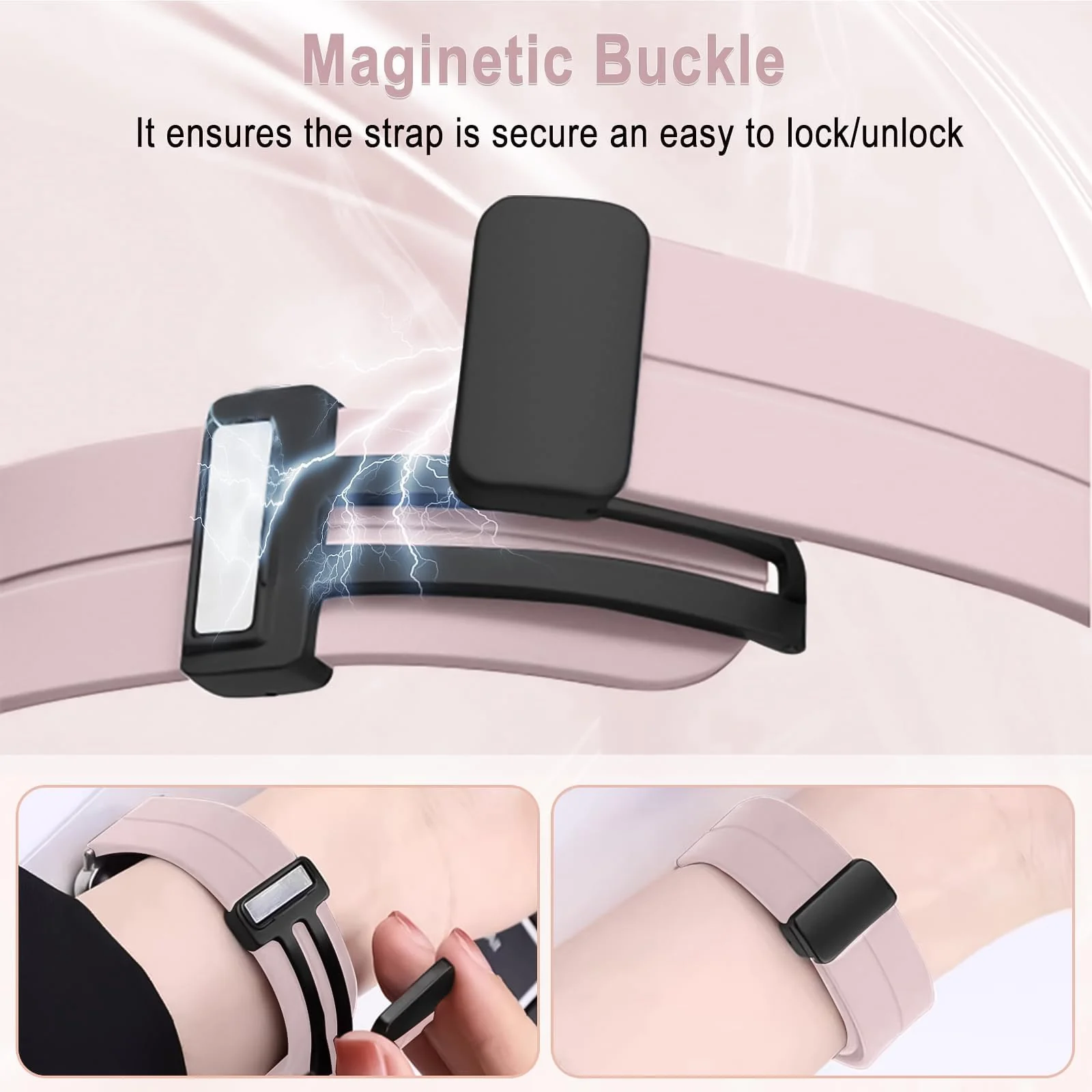 DL3 Mobilak Silicone Strap Compatible with Huawei Watch Fit 3/Watch Fit 4 Pro/Fit 4 Magnetic Metal Stainless Buckle Sport Silicone Strap, Band Quick Release Soft Replacment Wristband - Light Pink