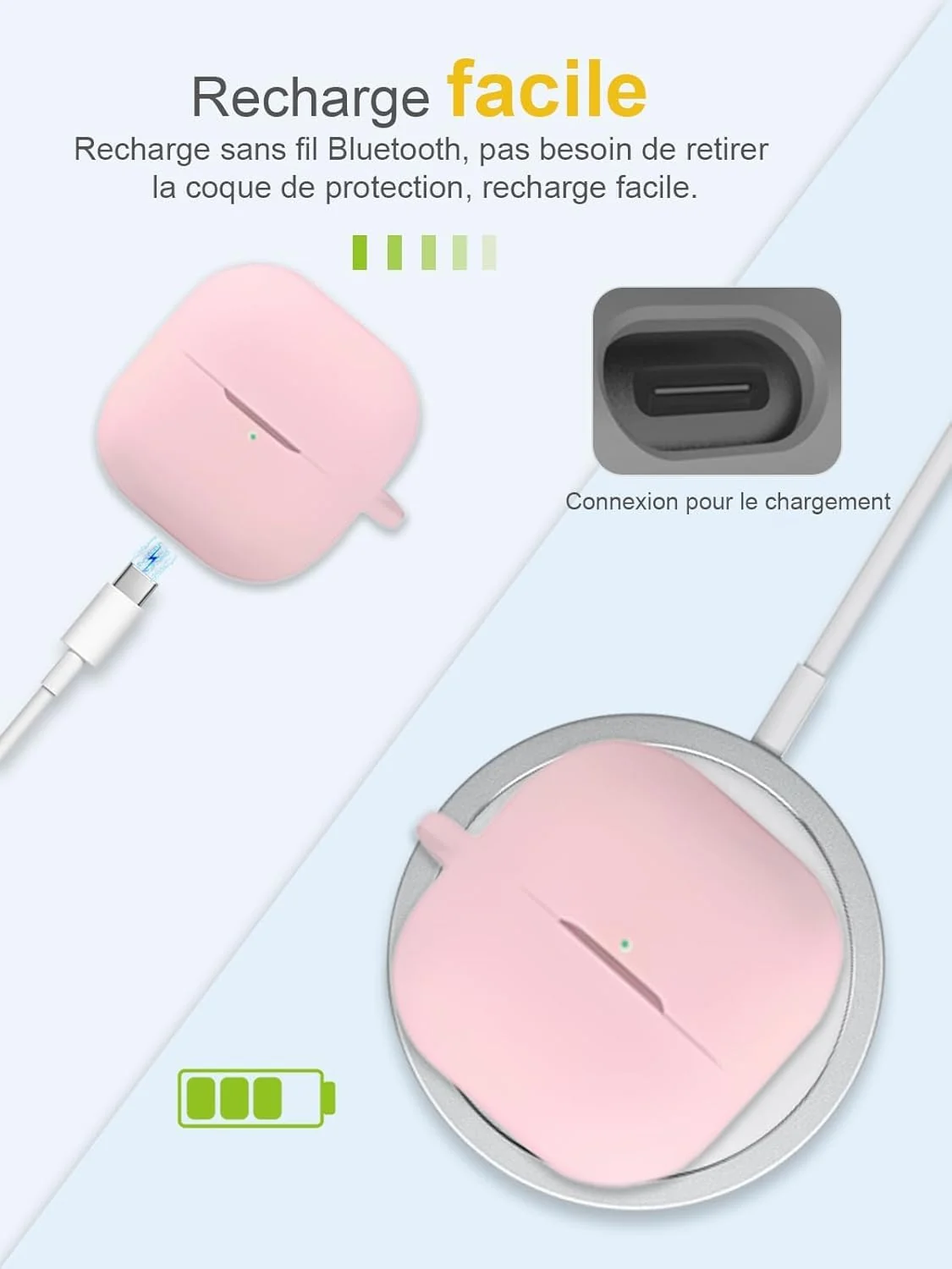 DL3 Mobilak Compatible with Huawei FreeClip 2 Case Cover, Soft Silicone Shockproof Protective Skin Case for Huawei Free Clip Wireless Earbuds with Carabiner, Front LED Visible - Pink