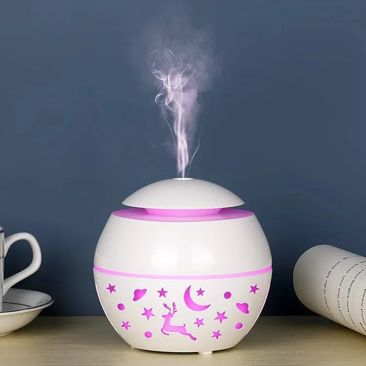 Mobigon Wood Cool Mist Ultrasonic Humidifier for Room Moisture, Aroma Diffuser for Home, 200ml Essential Oil Diffuser with 7 Colorful Night Light, Auto Shut-Off, Home, Office, car - E.White