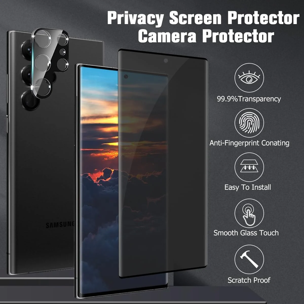 DL3 Mobilak Samsung Galaxy S22 Ultra 5G Privacy Screen Protector, Anti-Spy 9H Hardness Tempered Glass Film [Case Friendly] [Bubble Free] - Black