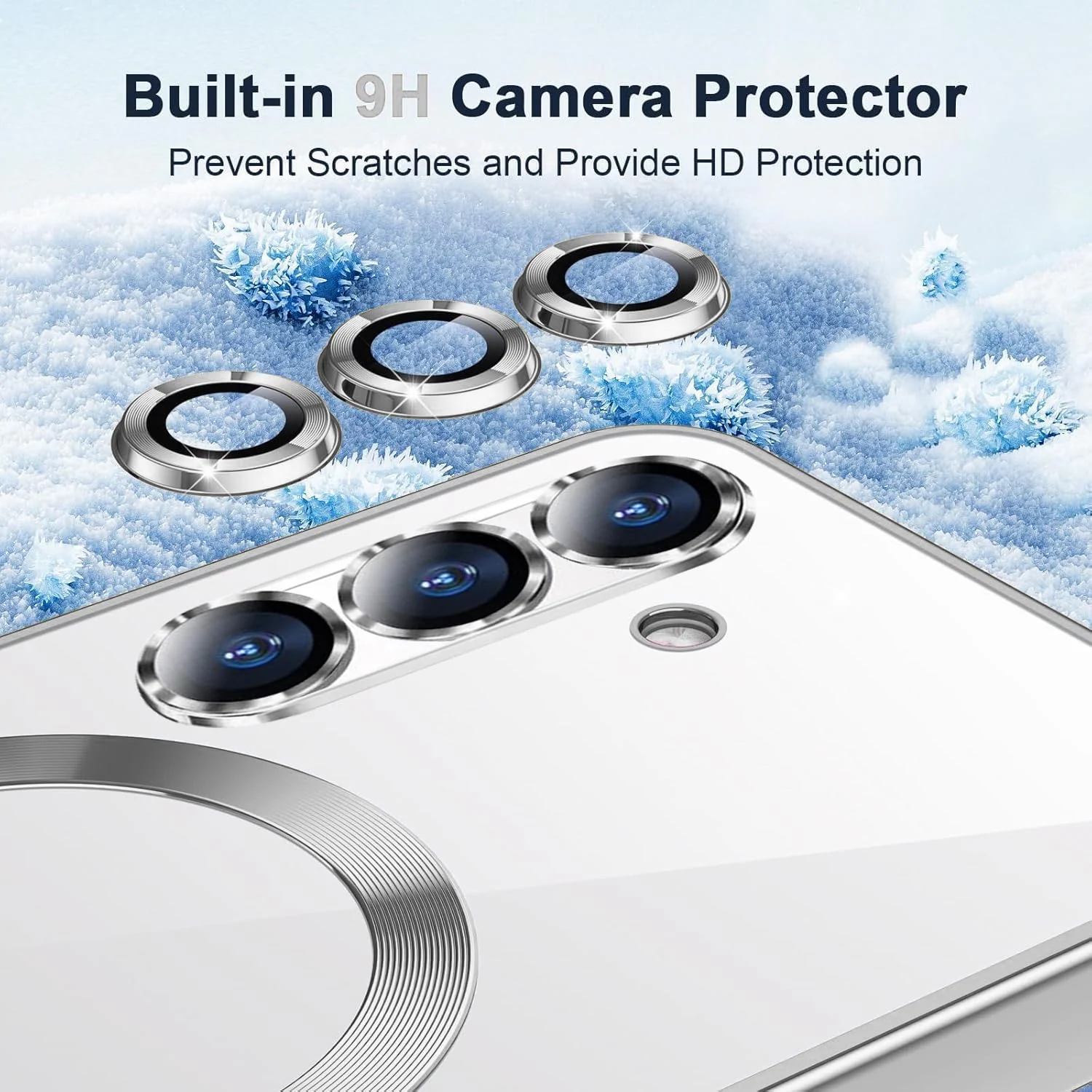 DL3 Mobilak Clear MagSafe-Compatible Magnetic Case for Samsung Galaxy S25 FE 5G with Camera Protection and Magnetic Car-Mount Support - Silver