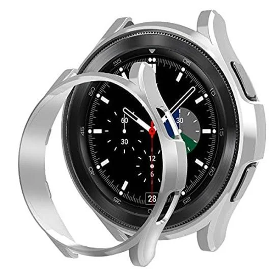 DL3 Mobilak Case Compatible with Samsung watch 4 classic 46mm Case All-Around Screen Protector Watch Soft TPU Shockproof Cover Slim Guard Thin Bumper Shell Protector - Silver