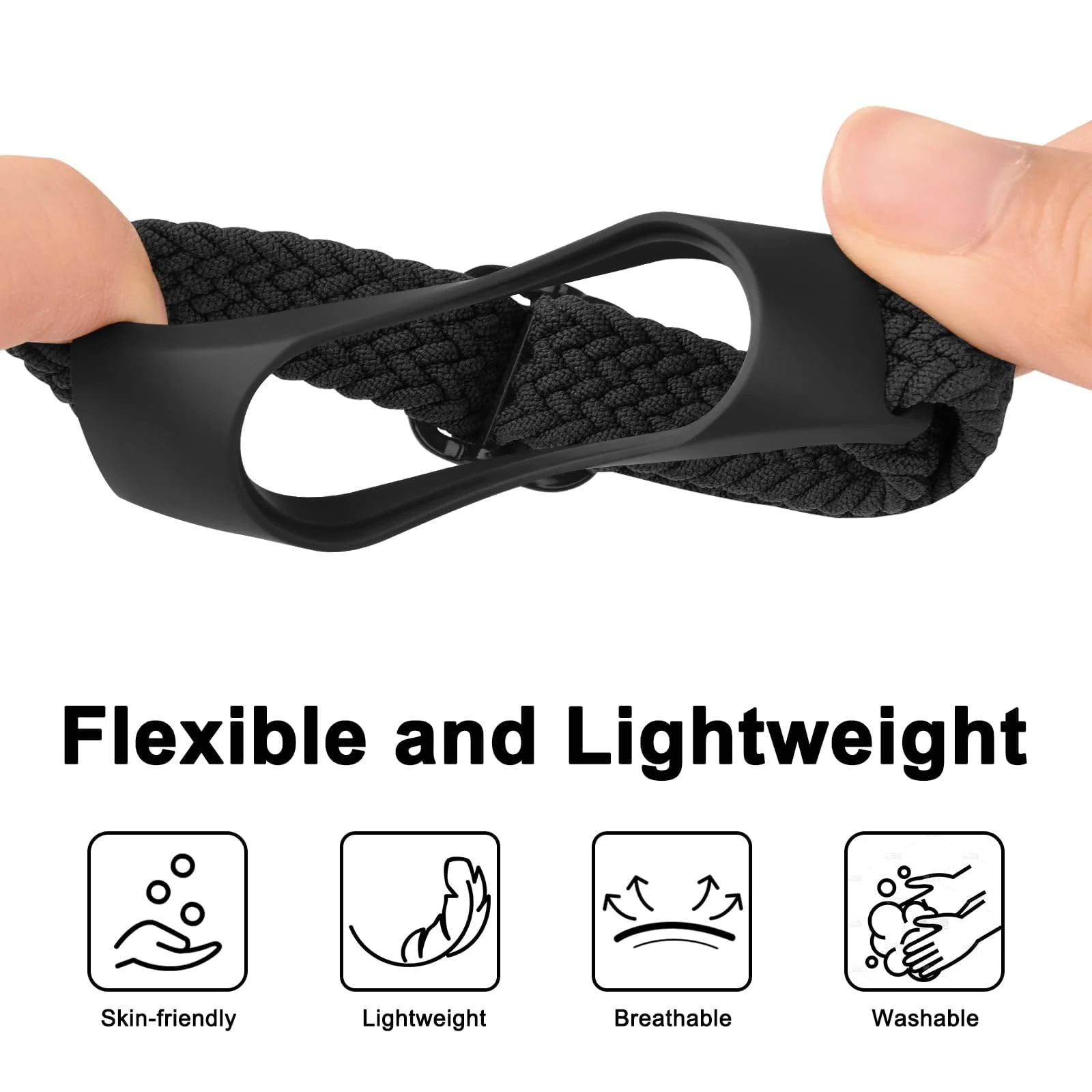 DL3 MOBILAK Nylon Wristband for Xiaomi Mi Band 7/Mi Band 6/Mi Band 5/Mi Band 4/Mi Band 3, Adjustable Braided Elastic Solo Loop for Mi Band 7 6 5 4 3, Sport Strap Smart Watch Accessories - Black