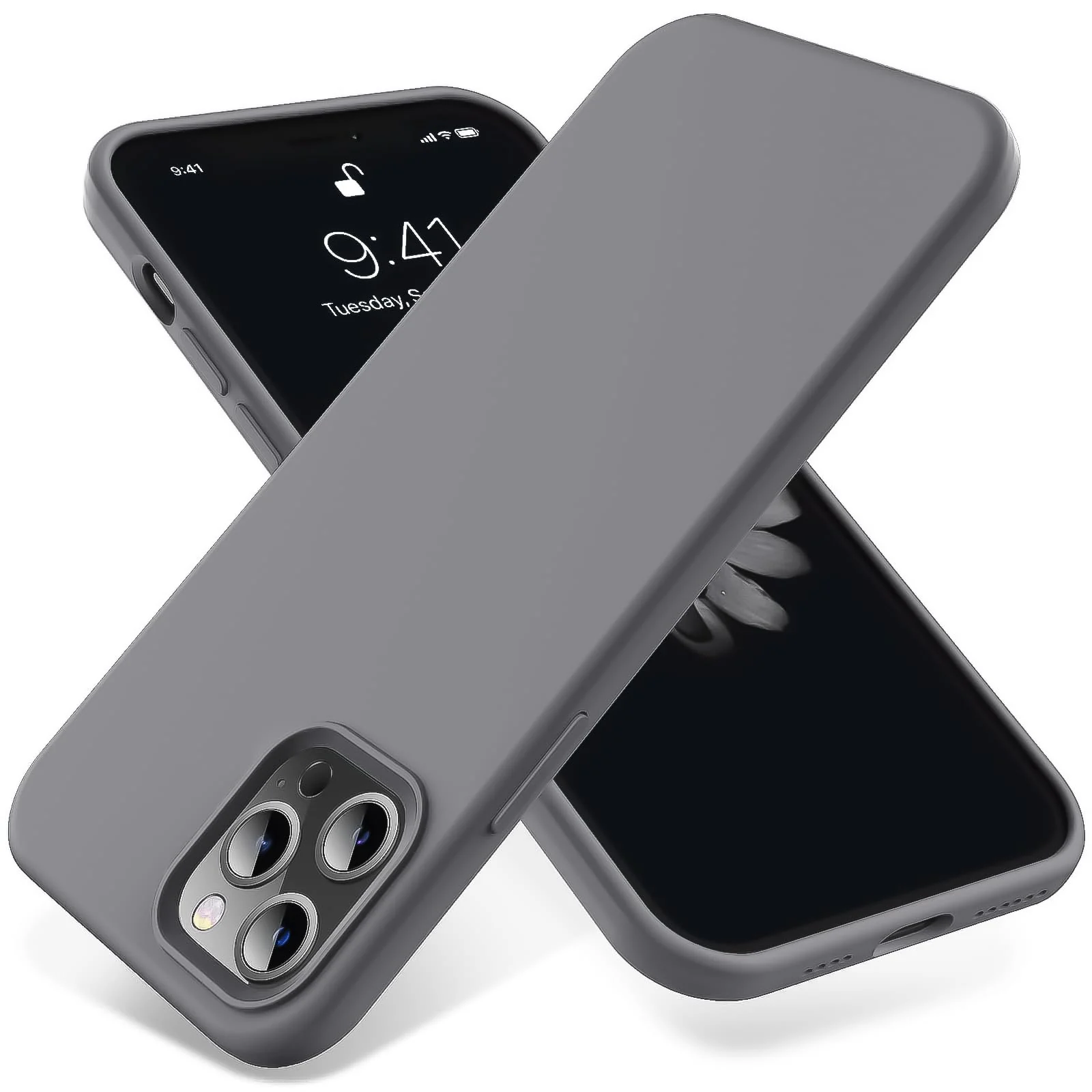 DL3 Mobilak Liquid Silicone Protective Case for iPhone 13 Pro Max (6.7 Inch) with Camera Protection and Microfiber Lining - Dark Gray