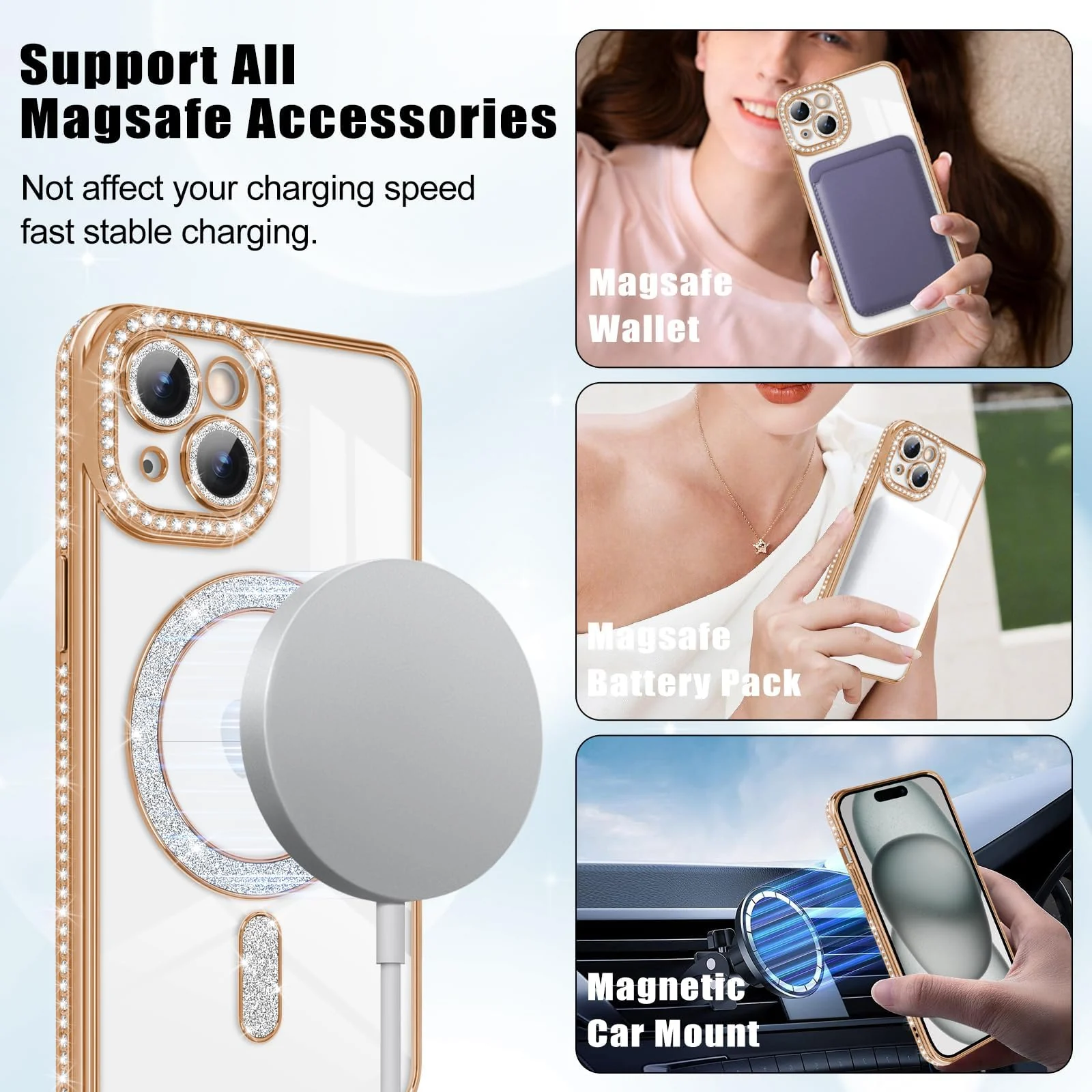 DL3 Mobilak MagSafe-Compatible Magnetic Case for iPhone 15 with Camera Protection and Magnetic Car-Mount Support - Gold