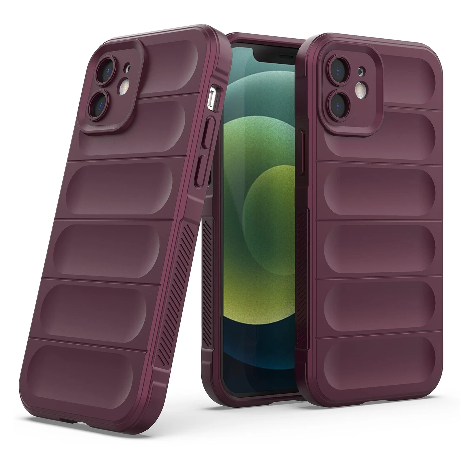 DL3 Mobilak Silicone Case for Apple iPhone 12 Heavy Duty Protective [Slim Fit] Shockproof Soft Flexible Protective Design Shock-Absorption TPU Cover With Camera Protection - Wine Red