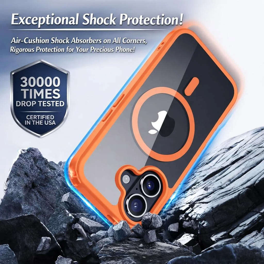 DL3 Mobilak Clear MagSafe-Compatible Magnetic Case for iPhone 17 with Military-Grade Protection - Orange
