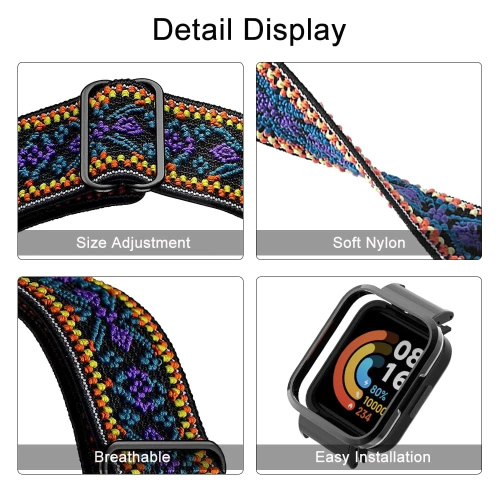 DL3 Mobilak Strap Compatible with Xiaomi Redmi Watch 2 Lite/Poco Watch/Redmi Watch 2 / Horloge 2 Bracelets, Nylon Replacement Strap Sport PU Protective Case + Watch Strap - Bohemia Blue