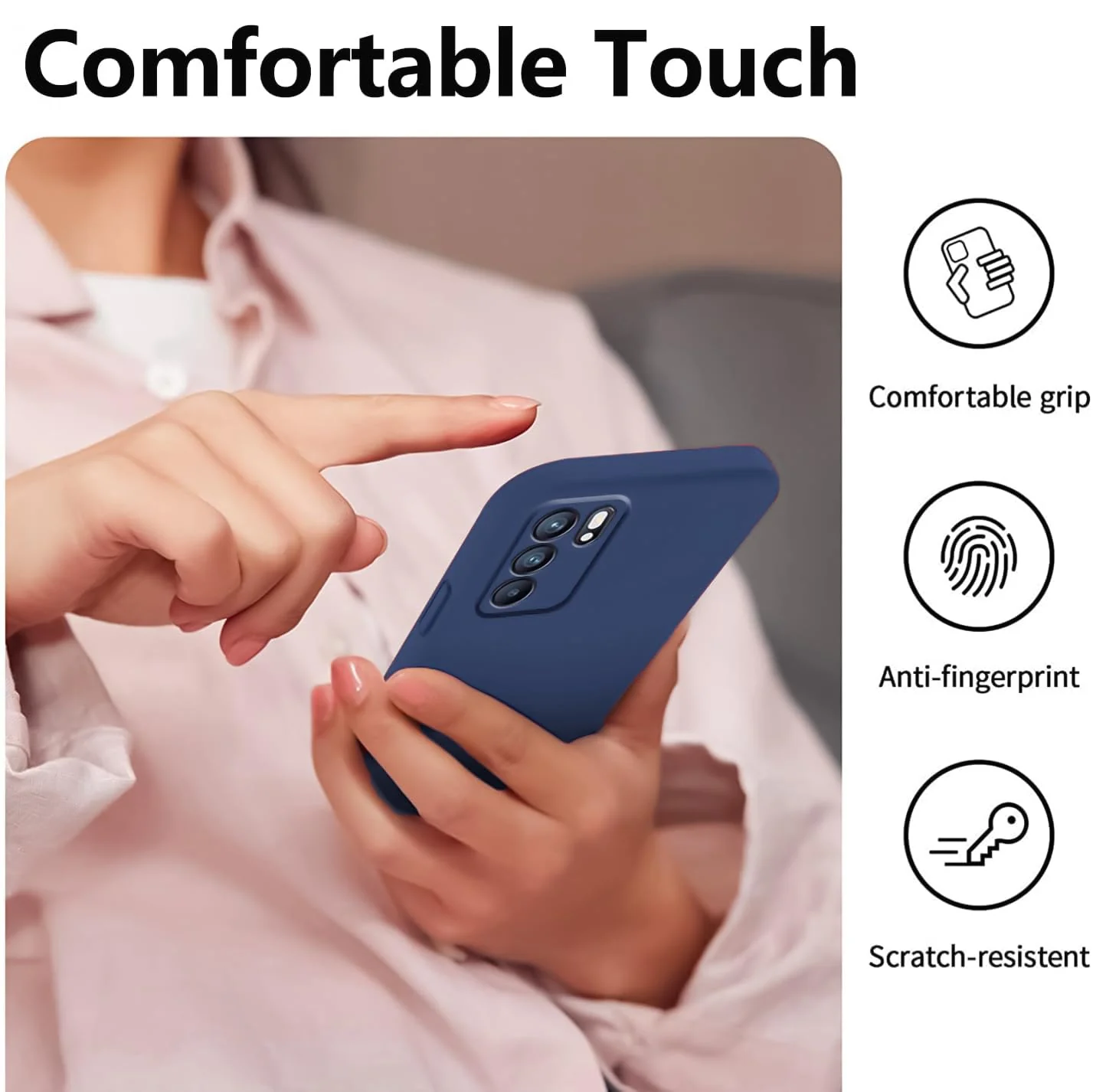 DL3 Mobilak Liquid Silicone Protective Case with Soft Microfiber Lining with Full Camera Protection for OPPO Reno 6 5G - Blue 1