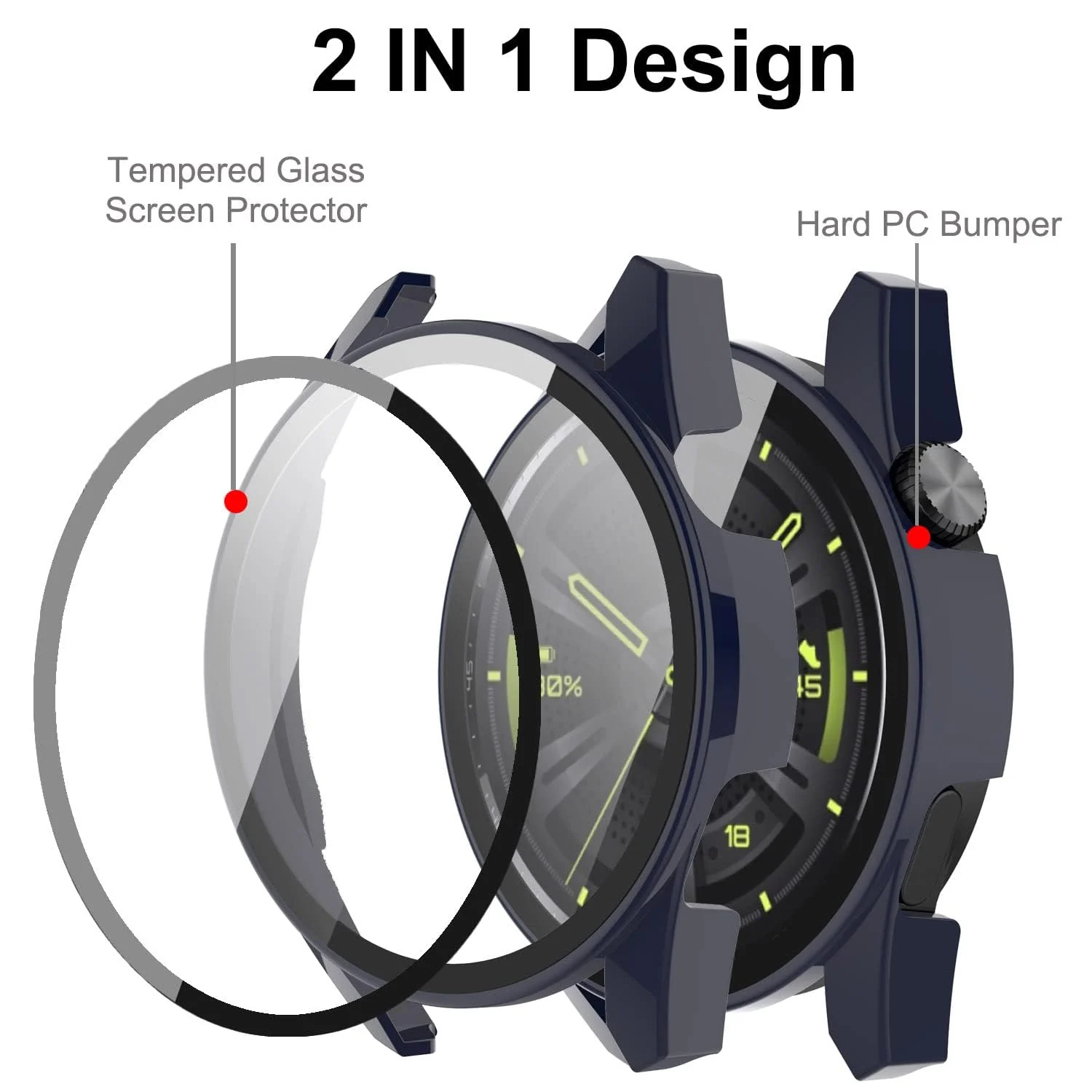 DL3 Mobilak Protective Case Compatible with Huawei Watch GT3 46mm 9H Hardness PC Case Bumper Full Slim Protective Cover with Tempered Glass For Huawei Watch GT 3 46mm - Blue