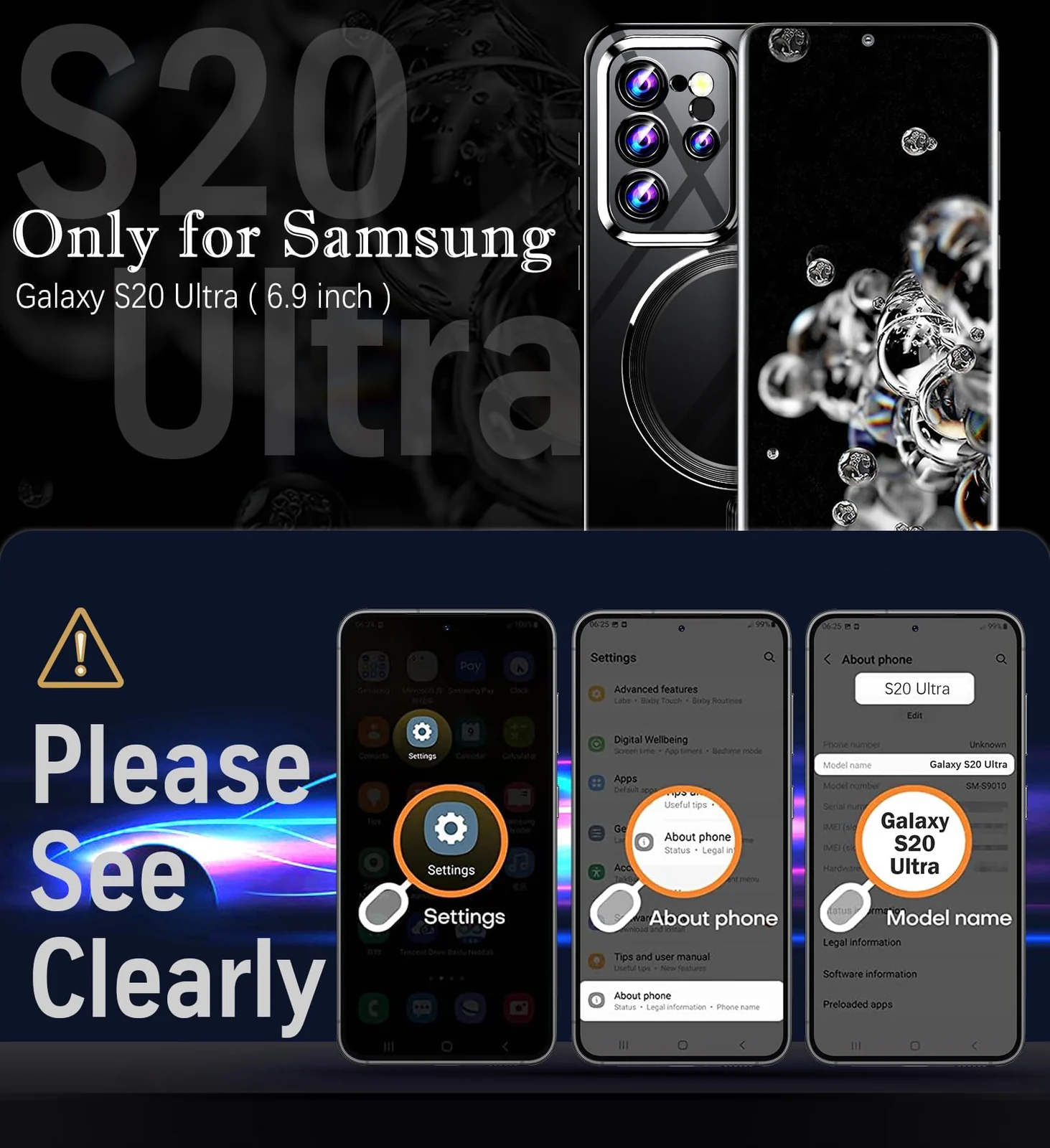 DL3 Mobilak Clear TPU Case for Samsung Galaxy S20 Ultra, Compatible with MagSafe accessories, Supports wireless charging, Camera protection - Black