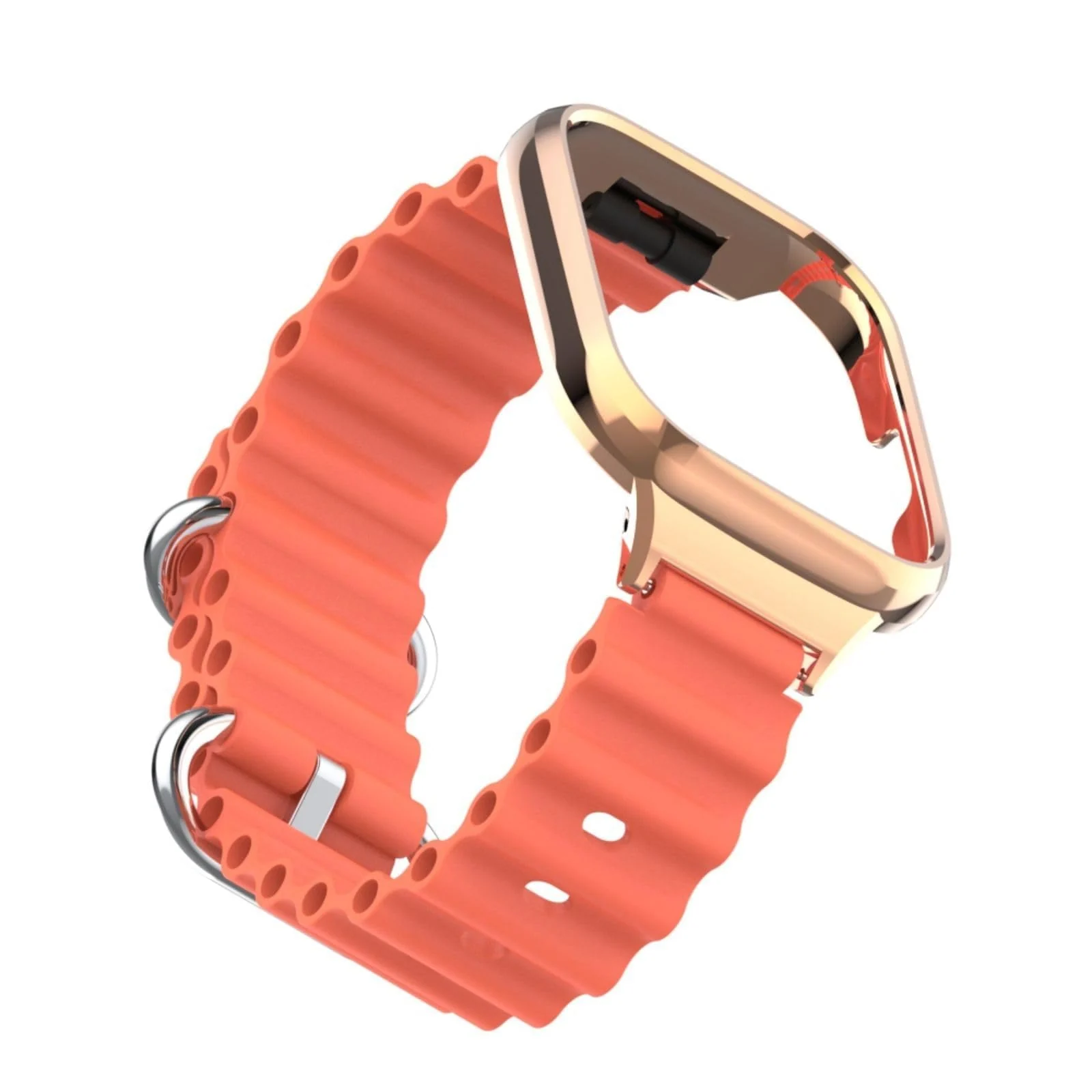 DL3 Mobilak Ocean Strap Compatible with Xiaomi Mi Watch Lite/Redmi Watch, Adjustable Silicone Strap with Metal Buckle, Band With Frame Metal Women Men Replacement Strap - Mango Orange