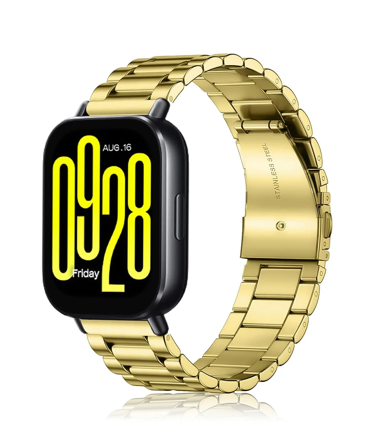 DL3 Mobilak Metal Bracelet Compatible with Xiaomi Redmi Watch 5 Active/Redmi Watch 5 Lite, 22mm Stainless Steel Replacement Band with Folding Clasp, Adjustable Replacement Bracelet Wristband - Gold
