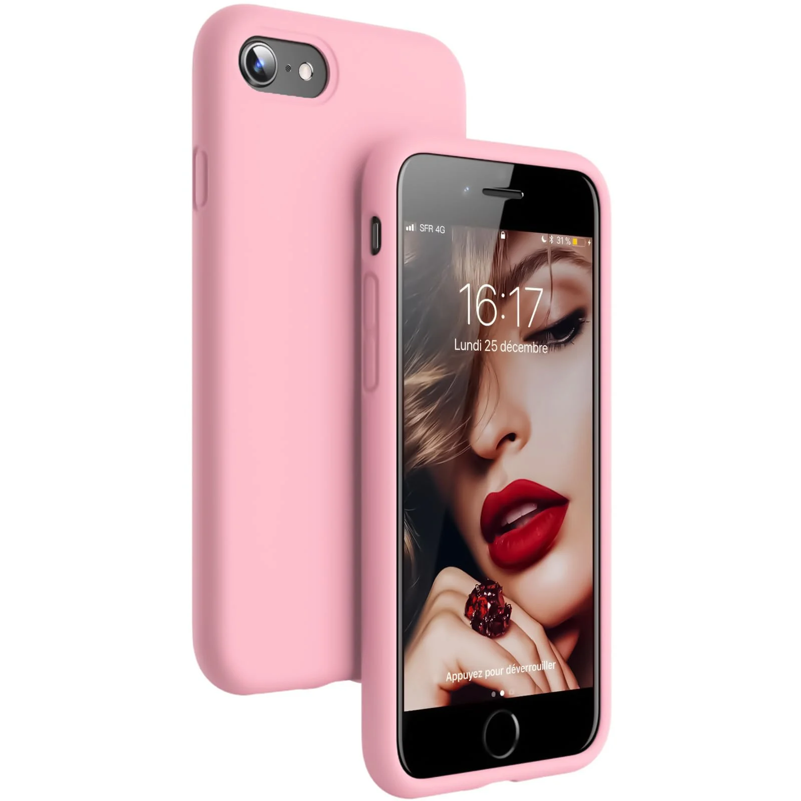 DL3 Mobilak Liquid Silicone Case for iPhone 7 / 8, Shock-absorbing protection, Scratch-resistant surface, Slim, lightweight profile - C.pink