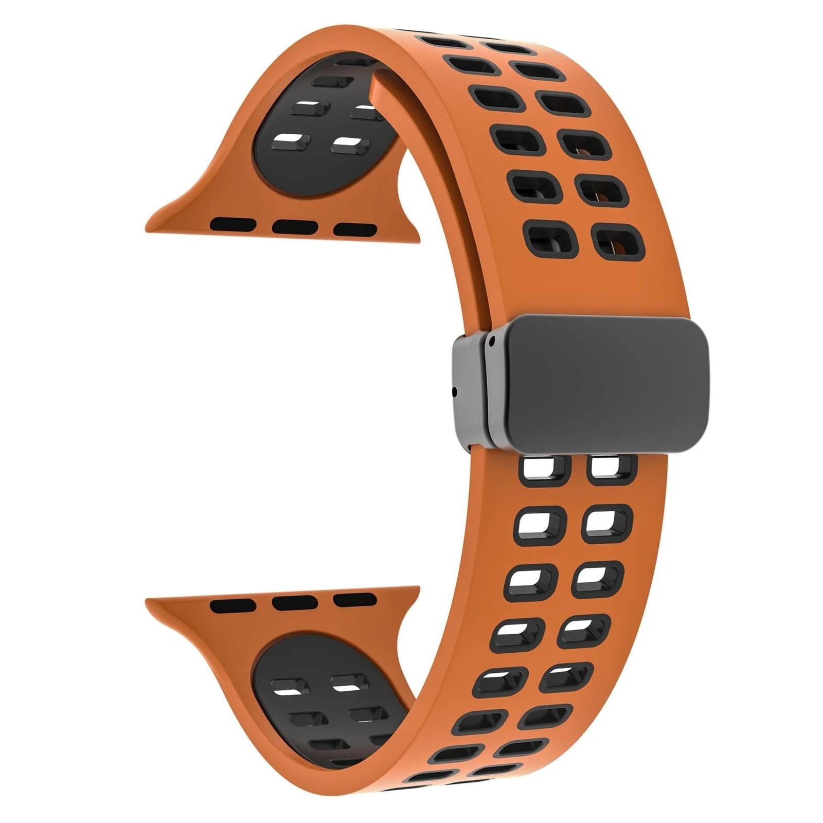 DL3 Mobilak Compatible with Apple Watch Ultra Band 49mm 45mm 44mm 42mm 41mm 40mm 38mm, Silicone Strap with Magnetic for iWatch Ultra SE Series 9 8 7 6 5 4 3 2 1 (38mm/40mm/41mm) - Orange Black
