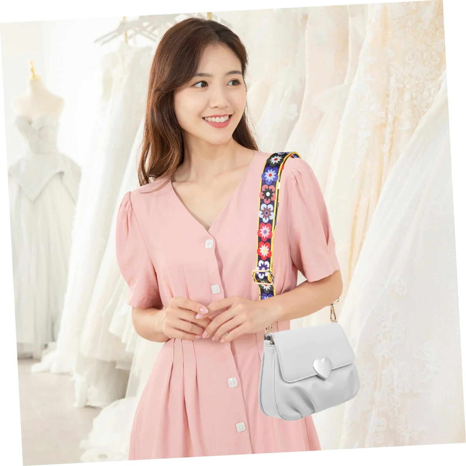 DL3 Mobilak Adjustable Wide Crossbody Bag Strap for Women, Replacement Shoulder Strap for Handbags, Totes & Purses with Elegant Embroidered Pattern and Metal Hooks - Blumen