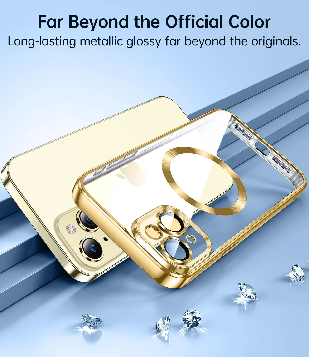 DL3 MOBILAK MagSafe Phone Case with Camera Lens Protector for Apple iPhone 14, Gold