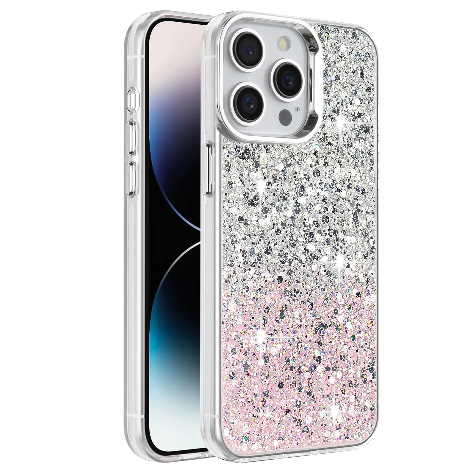 iPhone 15 Pro 6.1-Inch Case / Clear Glitter Bling Sparkly — DL3 Mobilak Glitter Protective Case for iPhone 15 Pro 6.1-Inch, Supports wireless charging, Camera protection, Shock-absorbing protection