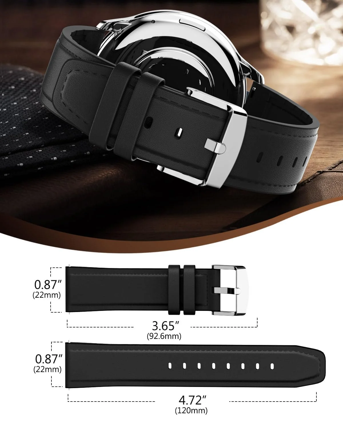 DL3 Mobilak Leather Band 20MM Strap For Samsung Gear Sport/Watch 7/6/5/4/5 Pro 45mm/S2 classic/active 2 40mm 44mm/Amaz fit GTS 2/2e/GTS 3/3 Pro/GTS 4/GTS 2 Mini/3 Mini/4 Mini/Bip 3 Pro (B. ) - Black