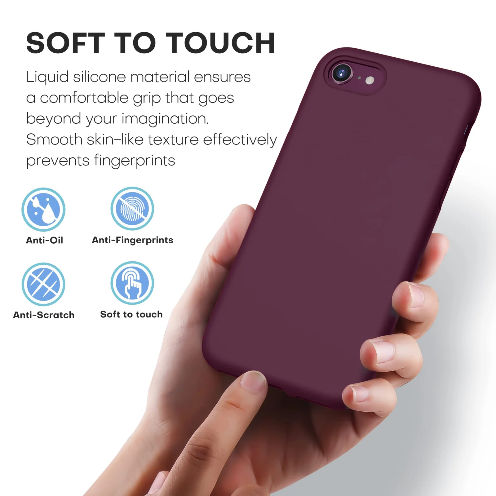 DL3 Mobilak Liquid Silicone Protective Case with Soft Microfiber Lining for iPhone SE 2022, SE 2020, iPhone 7, iPhone 8 - Wine Red