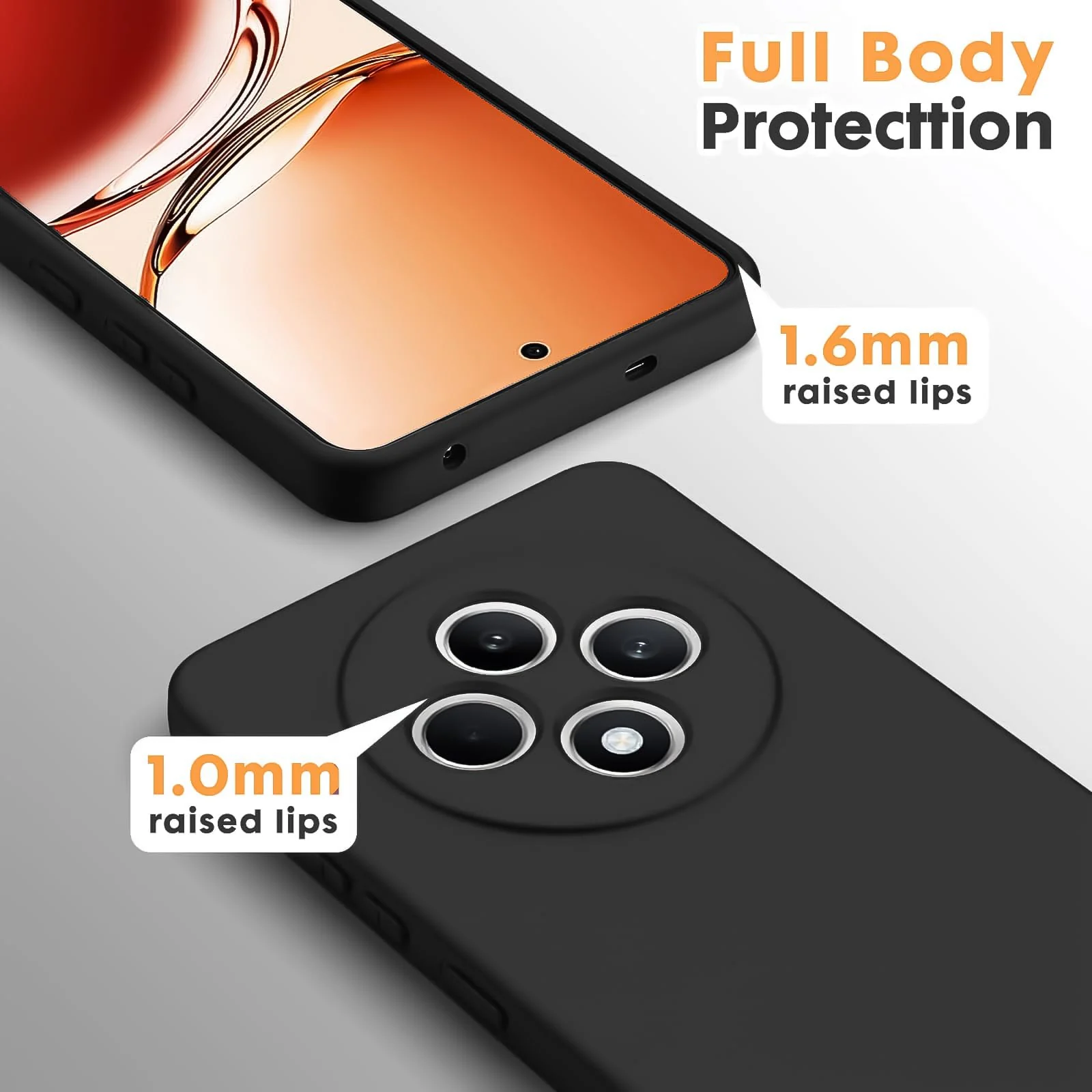 DL3 Mobilak Liquid Silicone Protective Case for OPPO Reno 12F with Camera Protection and Microfiber Lining - Black