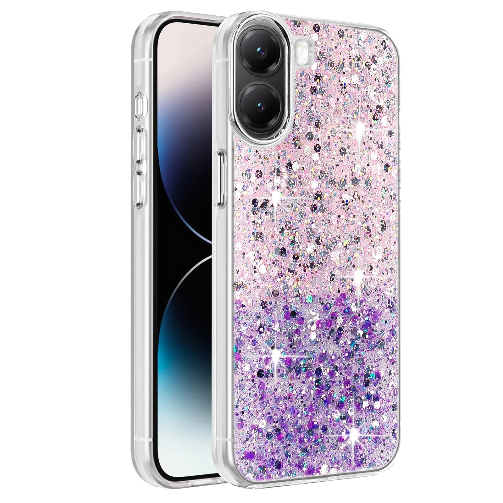 DL3 Mobilak Glitter Rhinestone Protective Case for Xiaomi Poco X7 Pro 5G with Shockproof Design - Pink Purple