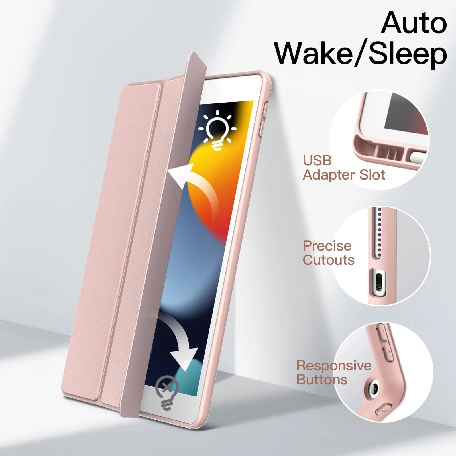 DL3 Mobilak Case for iPad 10.2-Inch (9th/8th/7th Generation, 2021/2020/2019), Clear Shockproof Back Cover Built-in Pencil Holder, Auto Sleep/Wake - Pink