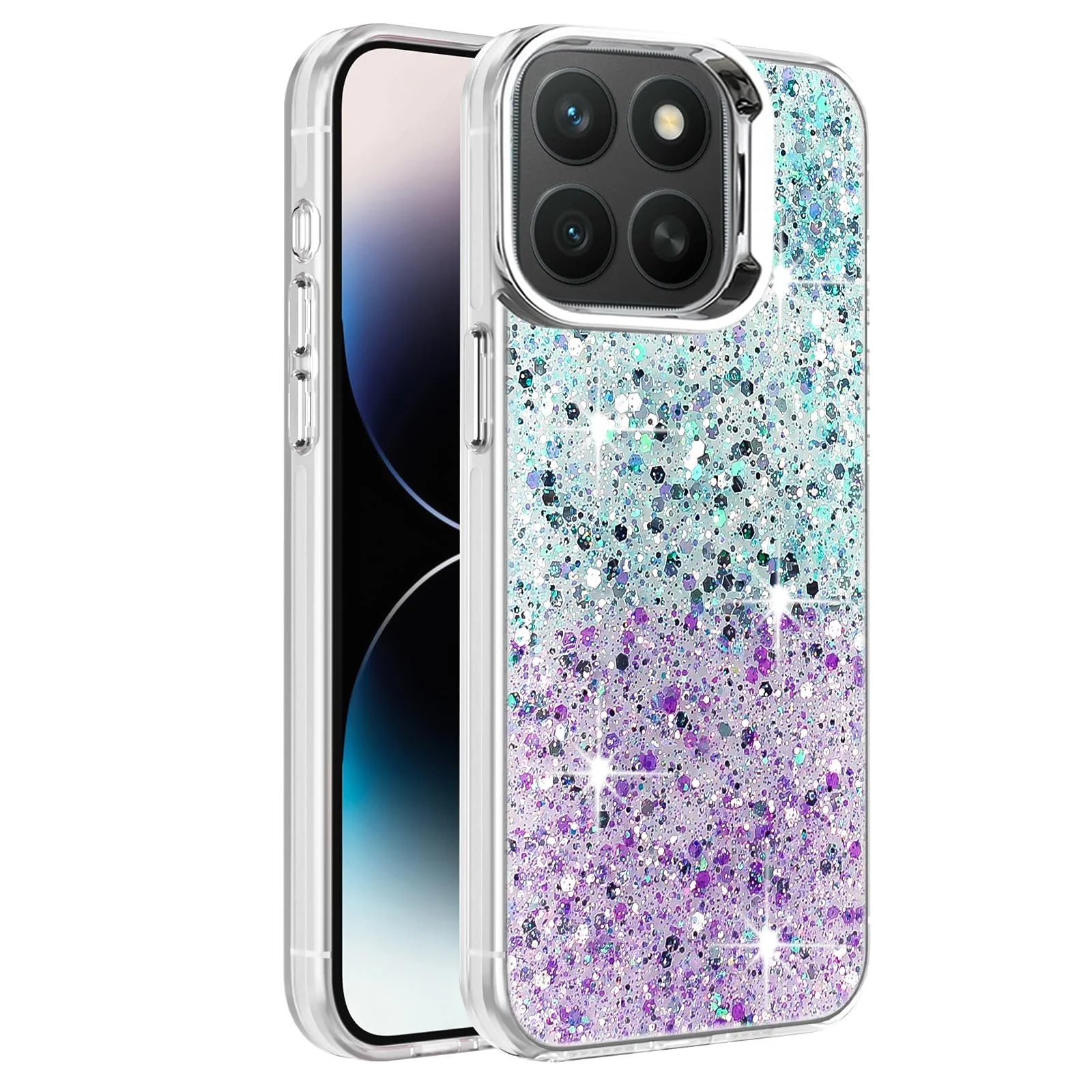 DL3 Mobilak Glitter Protective Case for Honor X8c, Supports wireless charging, Camera protection, Shock-absorbing protection - Green Purple