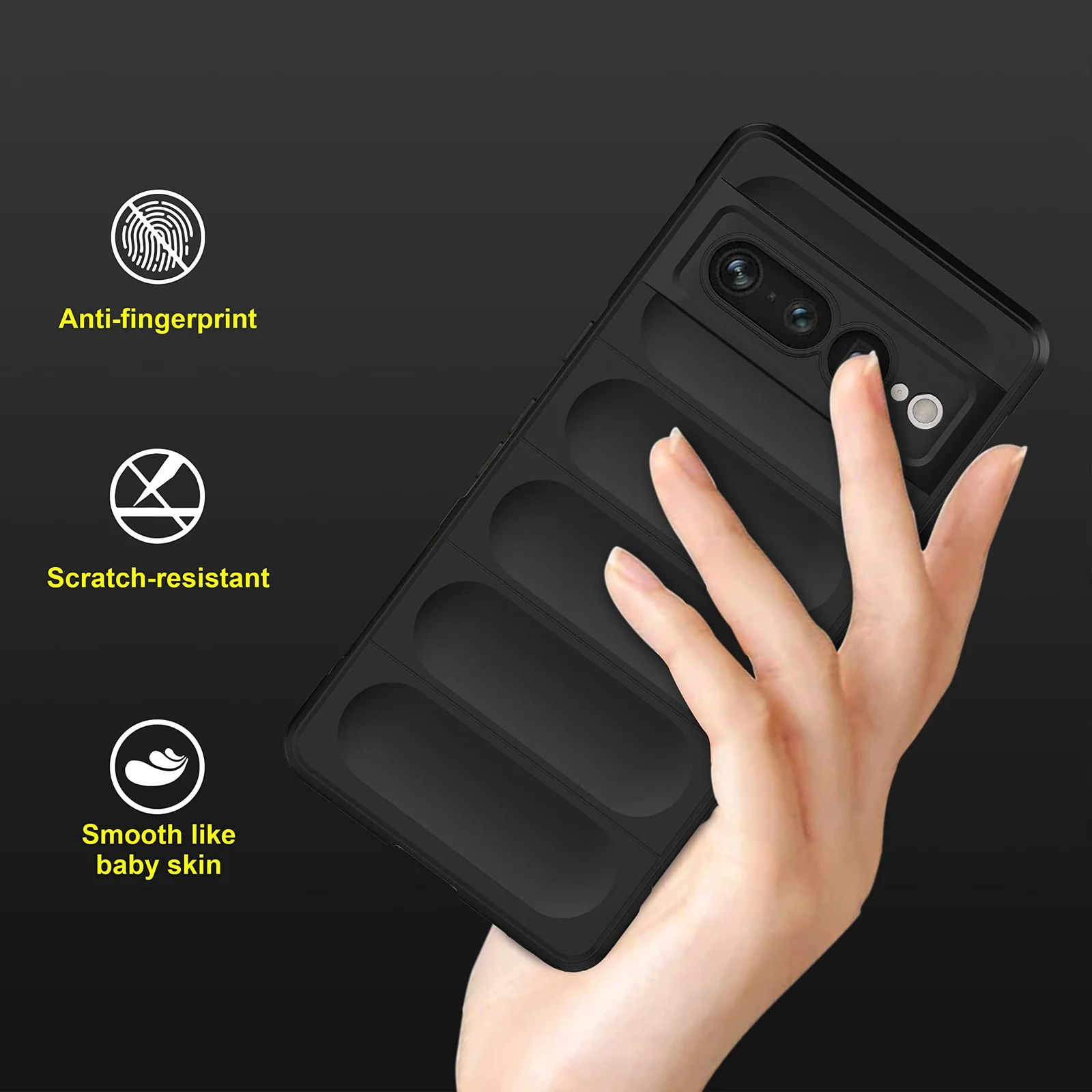 DL3 Mobilak Silicone Case for Google Pixel 7 Pro Heavy Duty Protective [Slim Fit] Shockproof Soft Flexible Protective Design Shock-Absorption TPU Cover With Camera Protection - Black