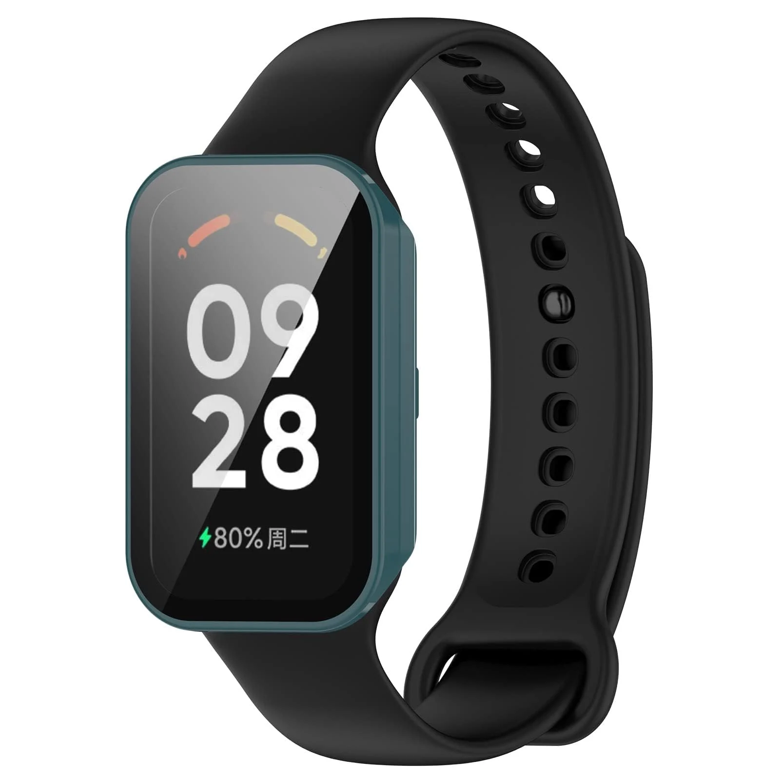 DL3 Mobilak Case Compatible with Xiaomi Redmi Band 2/ Xiaomi Smart Band 8 Active, Full Coverage Slim Hard PC Case Protective Bumper Built-in Tempered Glass Screen Protector Shell - Green