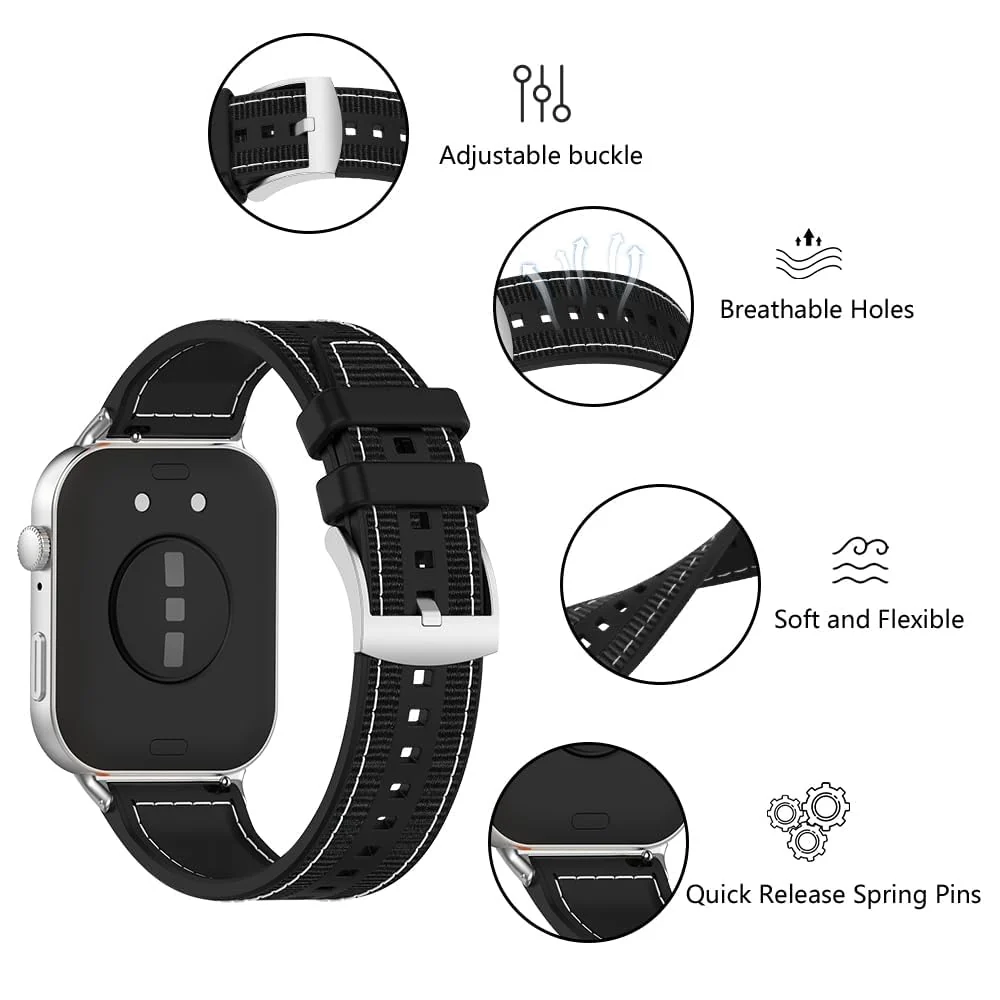DL3 Mobilak Sport Silicone Nylon Band Designed for Huawei Watch Fit 2 for Men Women, Waterproof Soft Replacement Strap for Huawei Watch Fit2 - Black